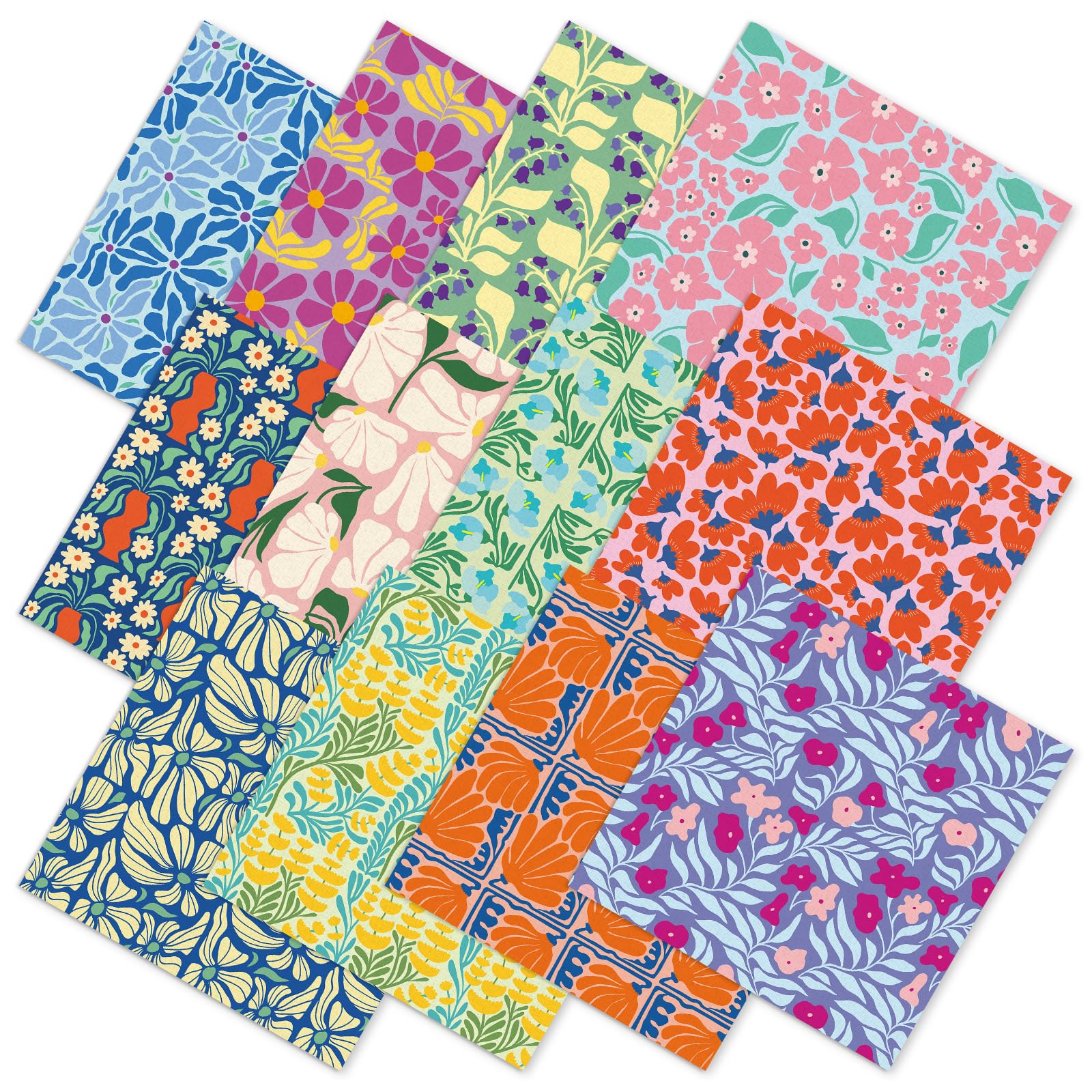 JarThenaAMCS Baumwollstoffbündel mit buntem Blumenmuster, bunt, Blumenblätter, Quilten, Patchwork für DIY, Nähen, Basteln, Dekoration, 45,7 x 55,9 cm, 12 Stück