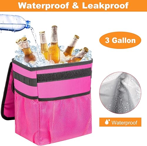 Miniatura 4 de Basurero plegable para automóvil, a prueba de fugas, 2.3 galones, color rosa