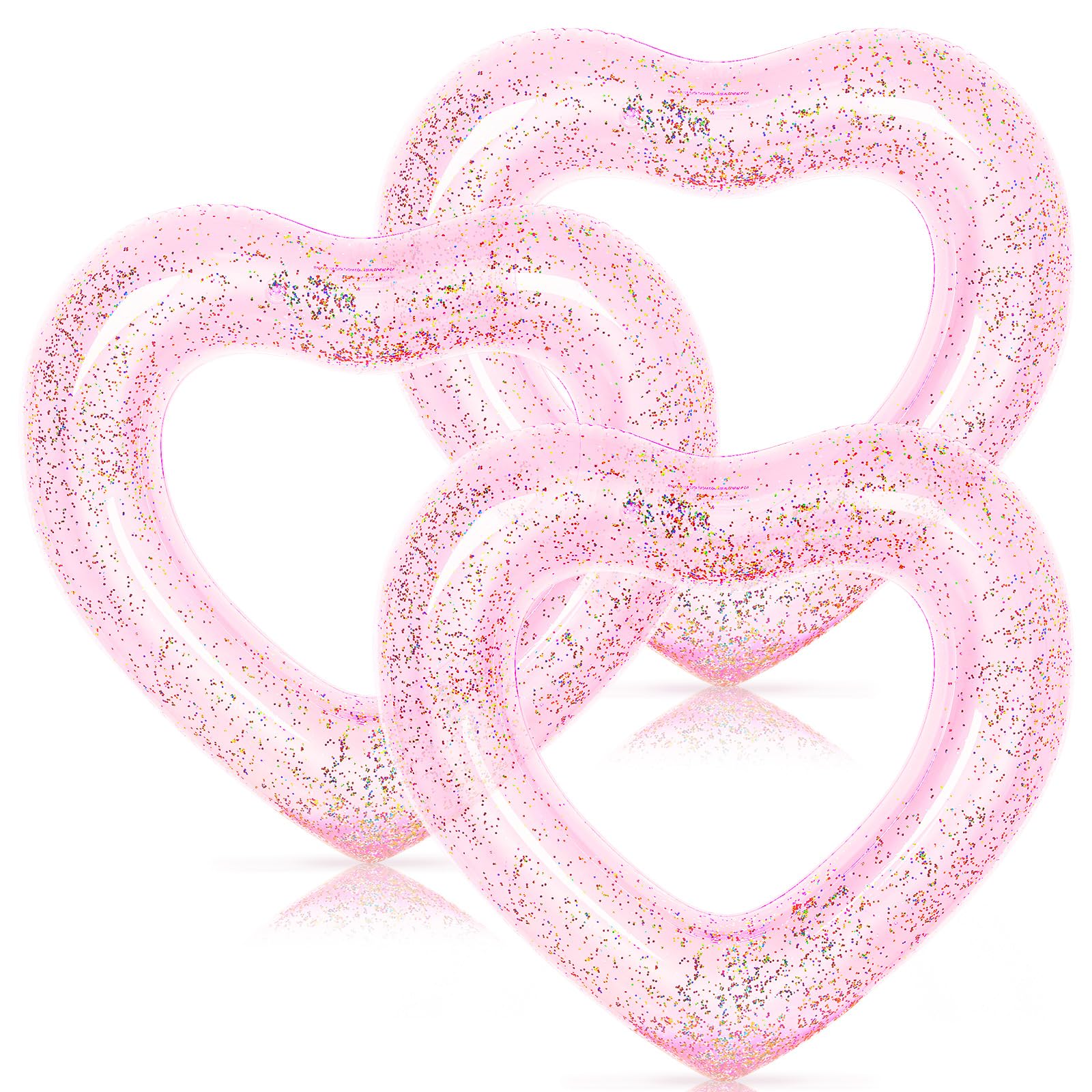 Whaline 3Pcs Inflatable Heart Pool Float Swim Heart Shaped Pool Rings Float Loungers Tube for Summer Swimming Pool Beach Bachelorette Party