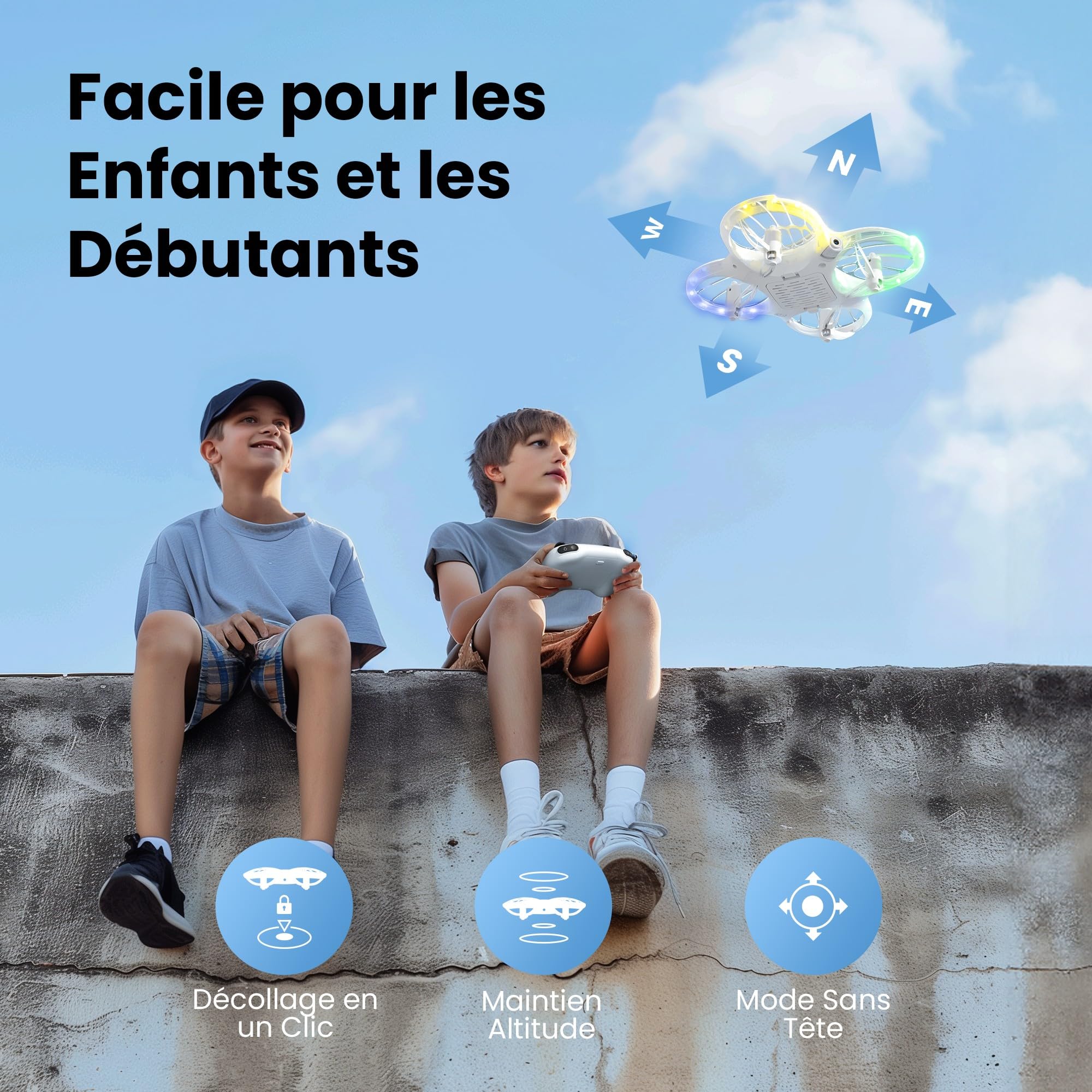 Ameta Morpho Drone avec Camera pour Enfant, 1080P FPV Mini Drones avec Module STEM/ 32 Lumière RGB/Vol Circulaire/Flip 3D/ Vol de 18min/ Buzzer de Perte, Cadeaux pour Garcon et Fille, Moins de 250g