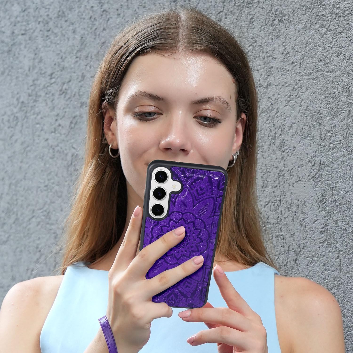 Harryshell Compatible with Samsung Galaxy S25 Wallet Detachable Magnetic Phone Case Wireless Charging [RFID Blocking] Card Slots, Cash Zipper Pocket Wrist Strap (Floral Purple)