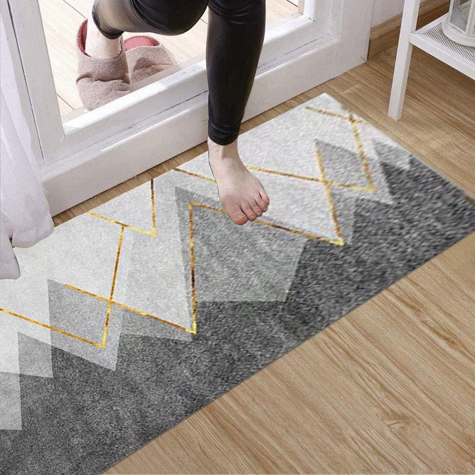 Antypoślizgowy szary chodnik do kuchni i schodów, bardzo długi dywan do przedpokoju (60 x 300 cm) idealny do dekoracji domu, trwały i stylowy, idealny do obszarów o dużym natężeniu ruchu