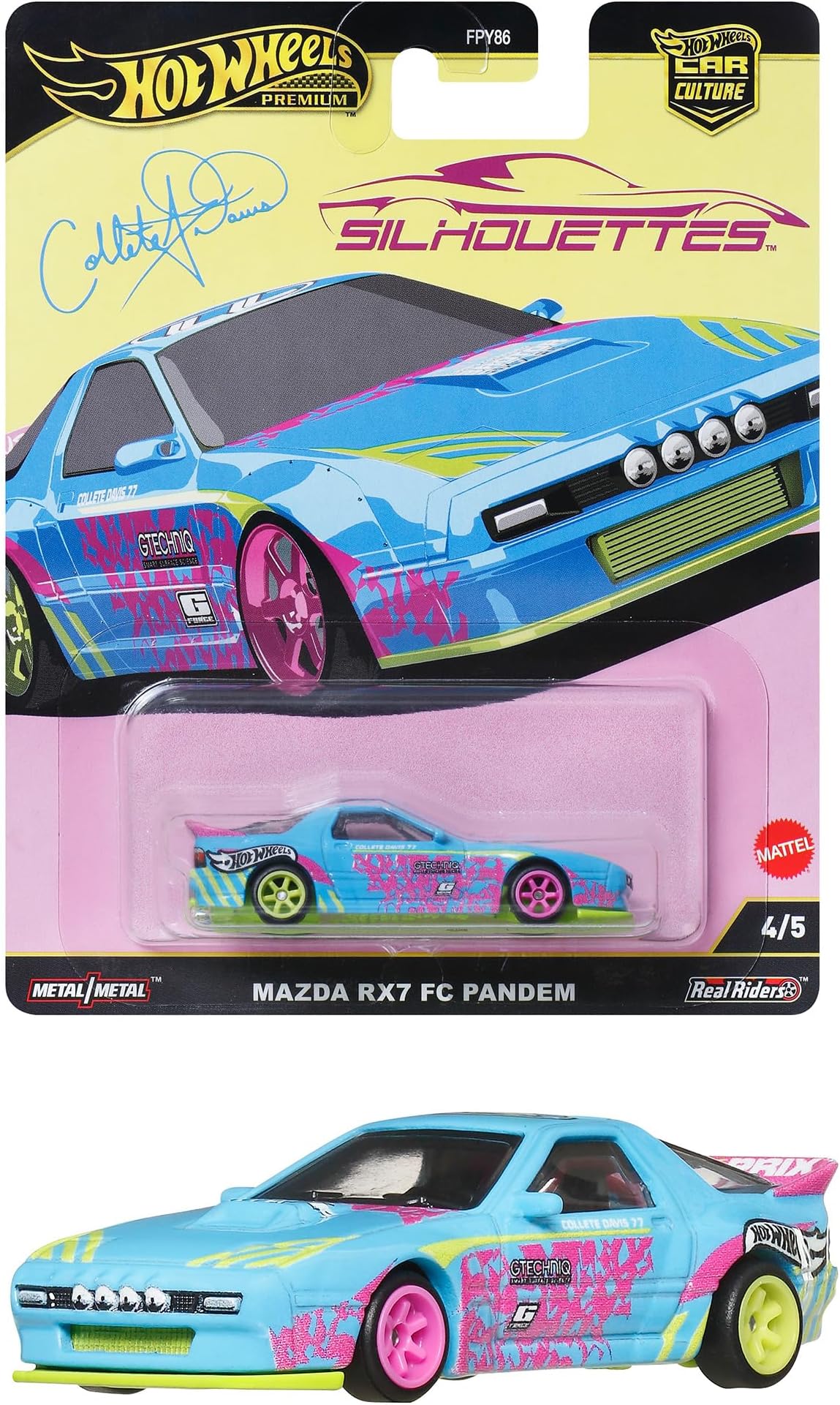 Hot Wheels Car Culture Silhouette Mazda RX-7 FC Pandem Ride-On Toy Mini Car, Ages 3 and Up, Blue JBK60