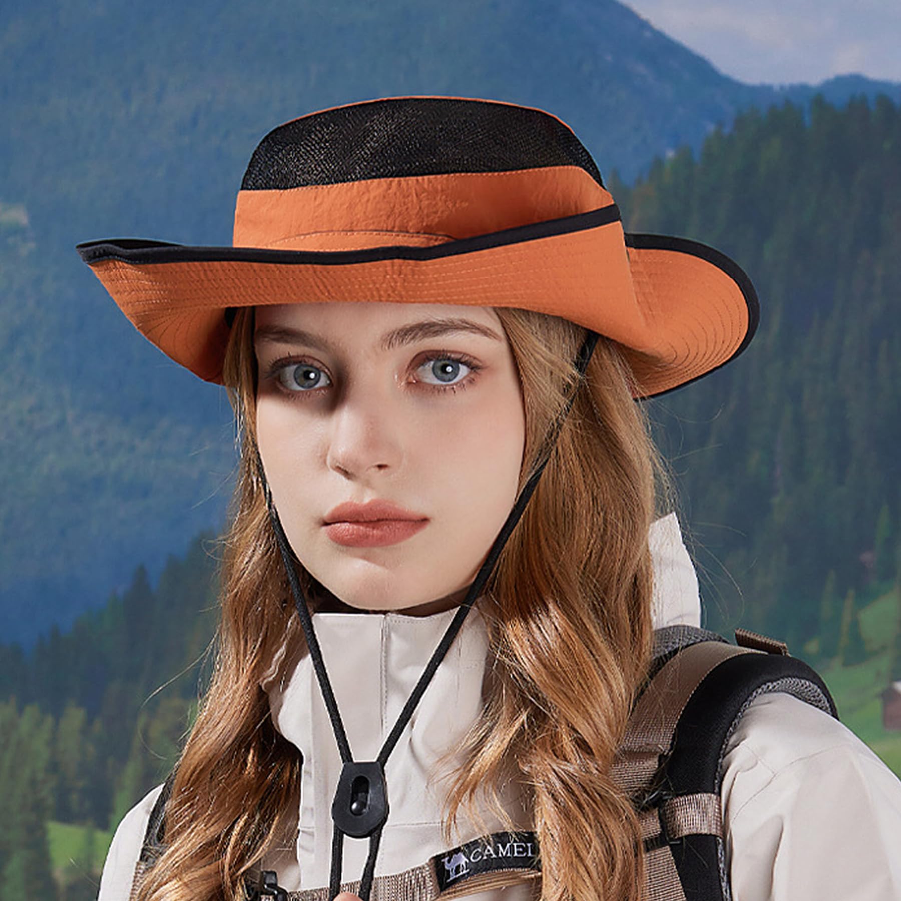 Feng Shui， Sombrero de Sol de ala Ancha para Mujer – Protección UV al Aire Libre Pesca Senderismo – Sombrero de Cubo Transpirable Impermeable de Secado rápido para Viajes de Verano