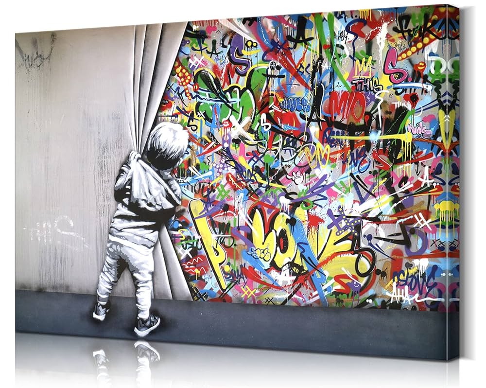 Hi-STANDARDxFrank Kozik ポスター★banksyバンクシー YOUHONG Banksy Wall Art Canvas - Graffiti Print with Wooden