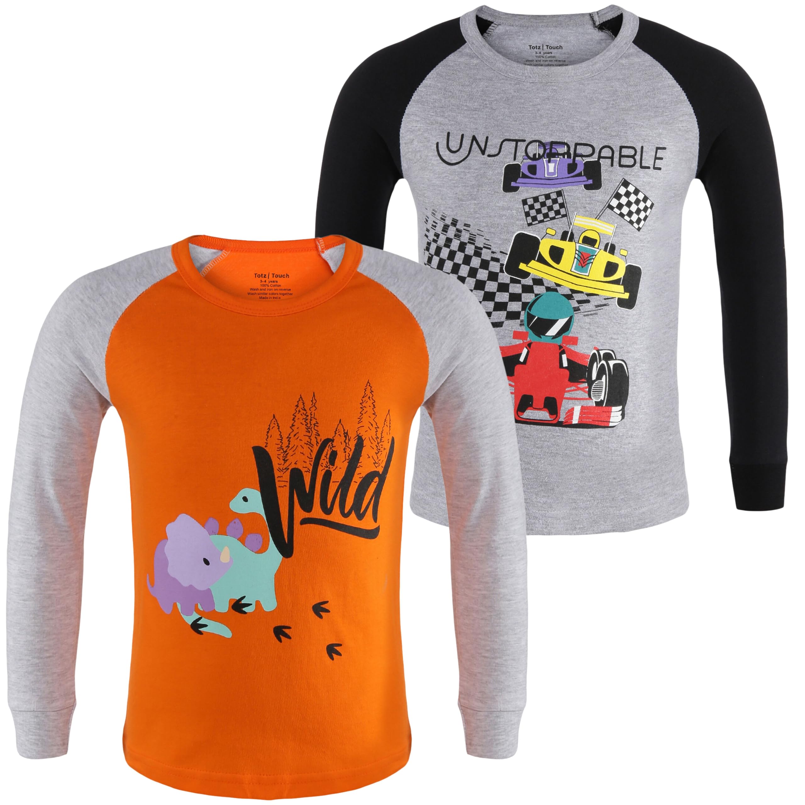 TotzTouch Kids Boys Full Raglan Sleeves Regular Fit Cotton T Shirt | Tee Shirt Combo Pack Multicolored Age 6 to 12 Months to 9 to 10 Years