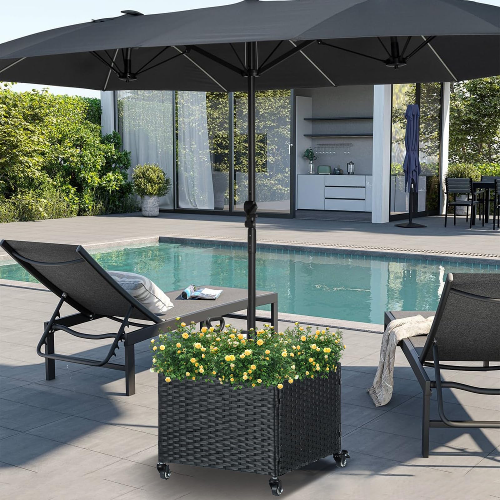 LEWIS&WAYNE Outdoor Umbrella Base with Fillable Planter Box 240 LB Heavy Duty Patio Umbrella Stand with 4 Wheels Rolling Umbrella Holder for Outdoor Patio Deck Garden Patio, Lawn & Garden