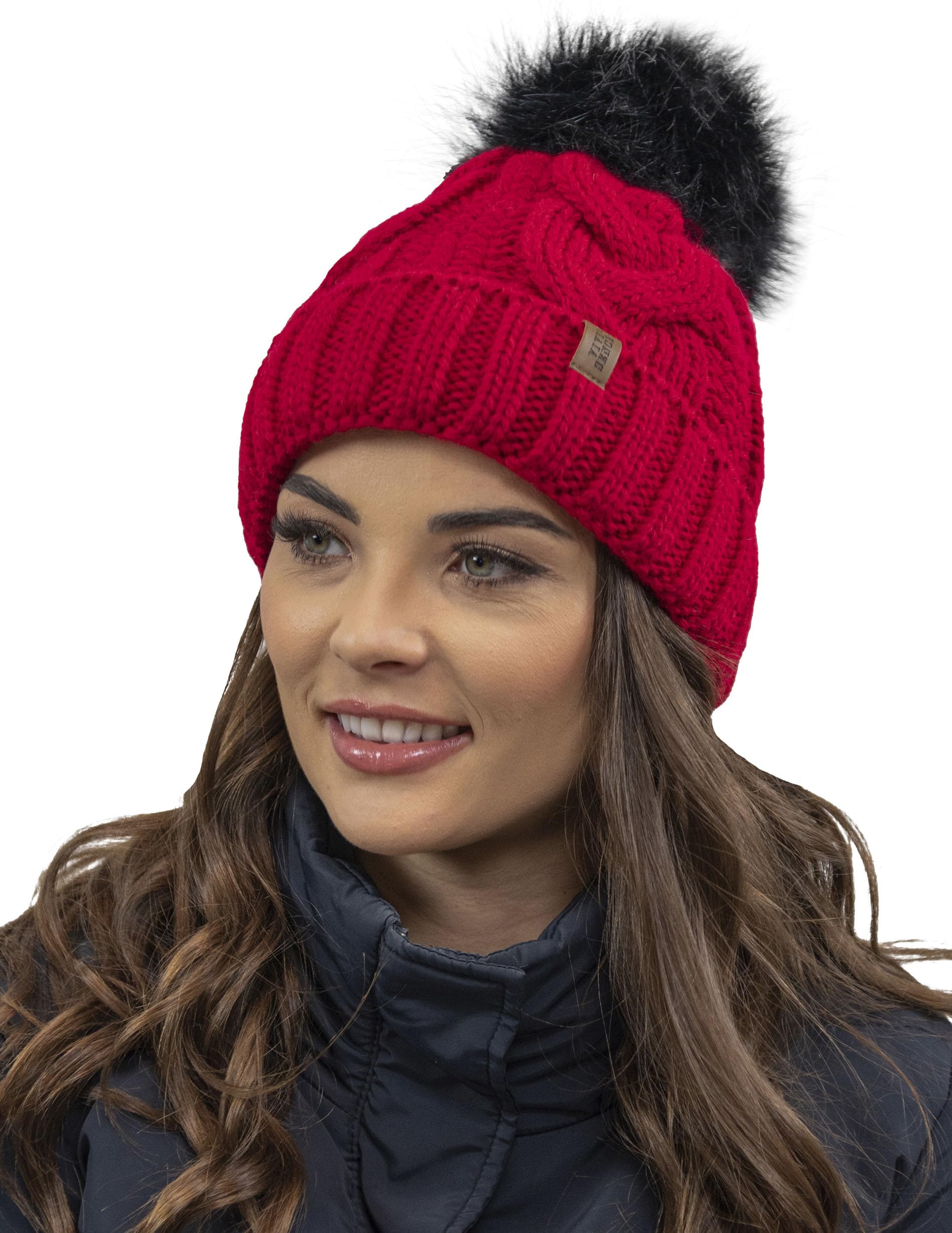 Vivisence Winter Hat with Pom Pom for Women Warm Ideal for Cold Days 7014, Red,UNI