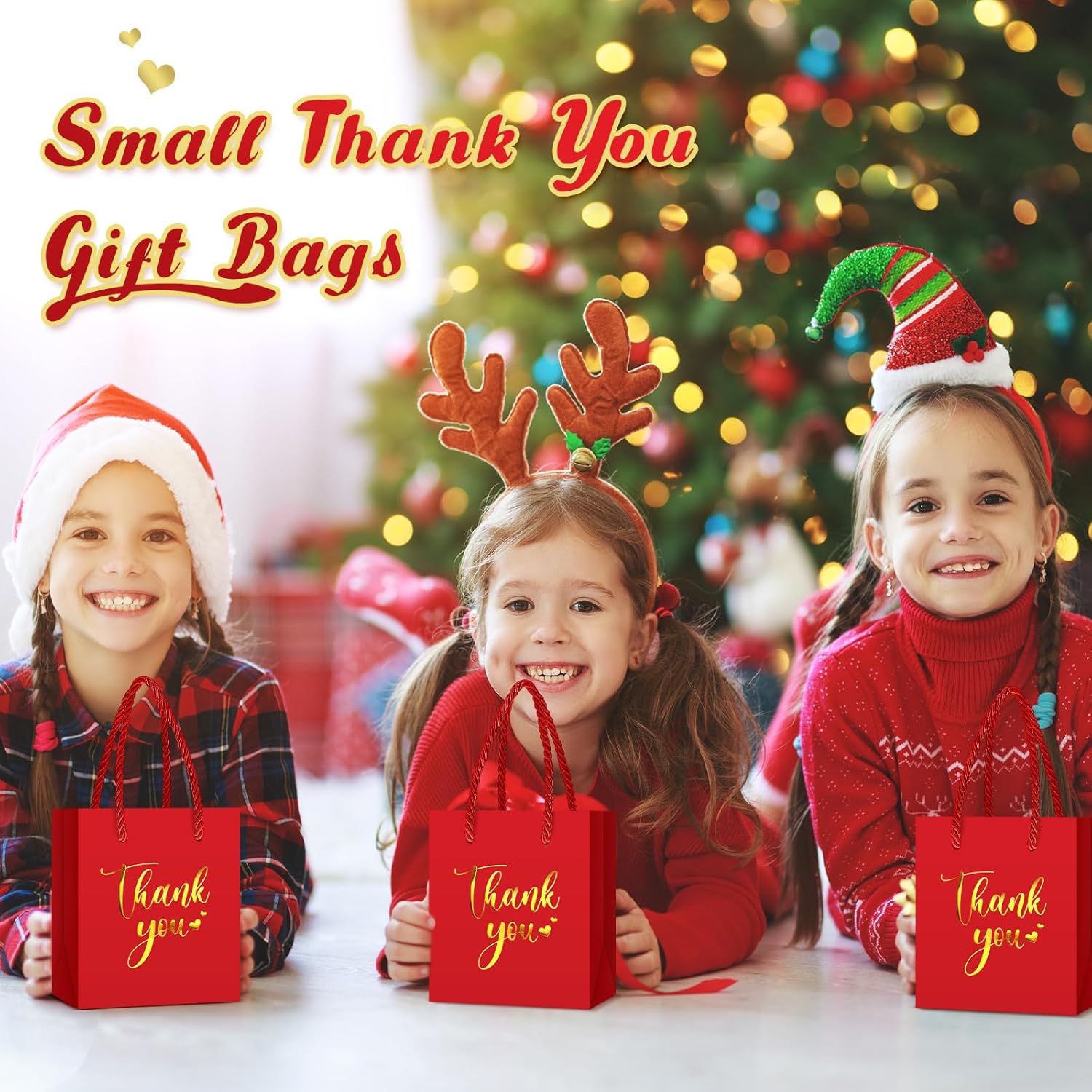 Honoson 60 Pcs Mini Thank You Gift Bag with Handle Bulk 4 x 2.75 x 4.5'' Small Paper Foil Bag for Wedding Gift Wrapping Birthday Party(Red) - Image 5