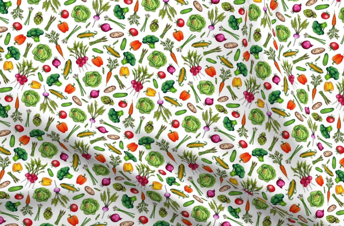 Spoonflower Fabric - Spring Vegetable Garden Colorful Ditsy Veggies Food Kitchen Gardening Printed on Minky Fabric Fat Quarter - Sewing Baby Blankets Quilt Backing Plush