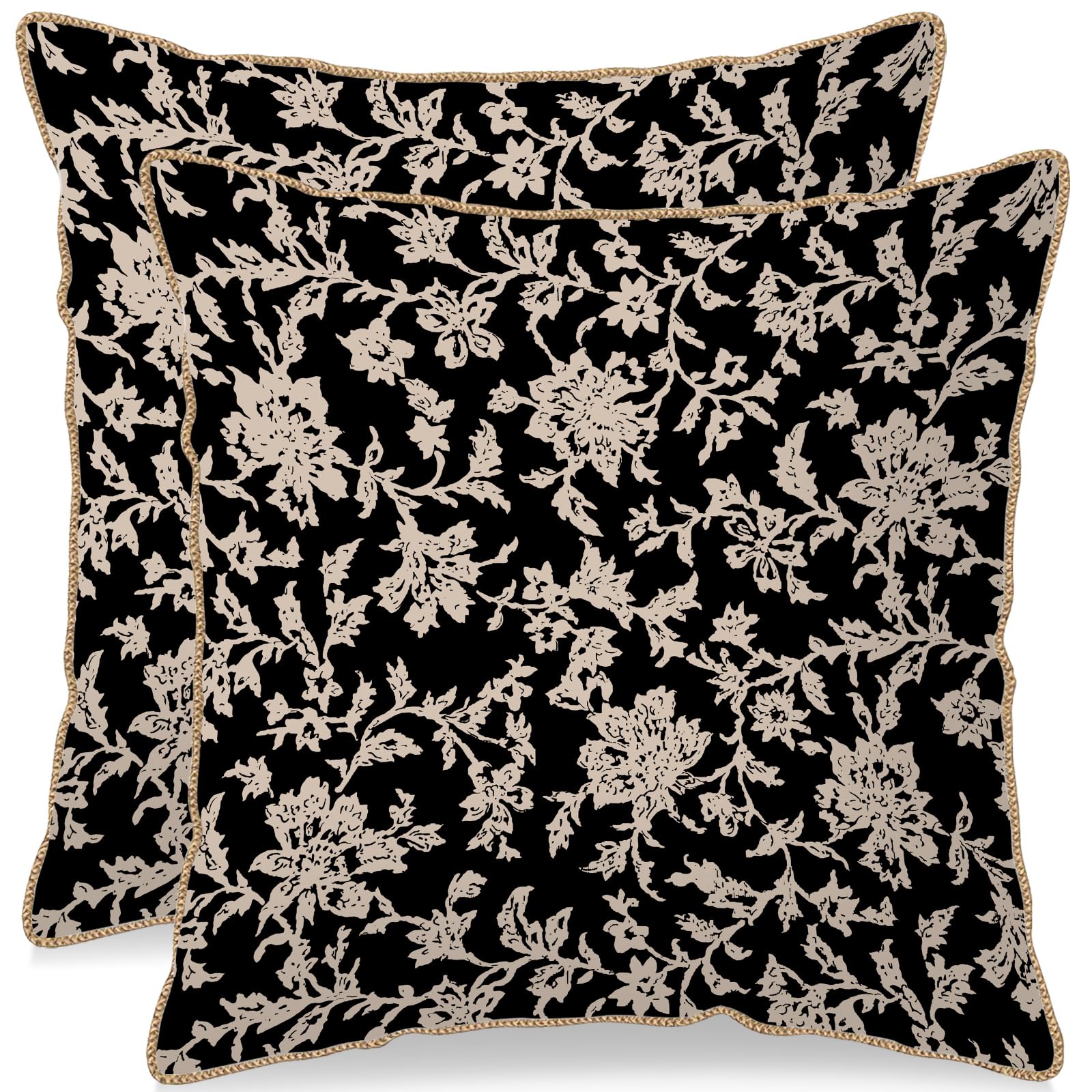 Black - Ajrakh Block Print Pillow Cover (Set of 2) 18