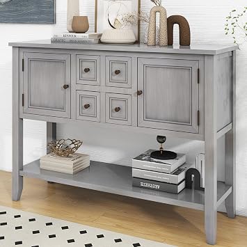 44.5 Modern Farmhouse Buffet Cabinet Entryway Console Table, Antique Gray