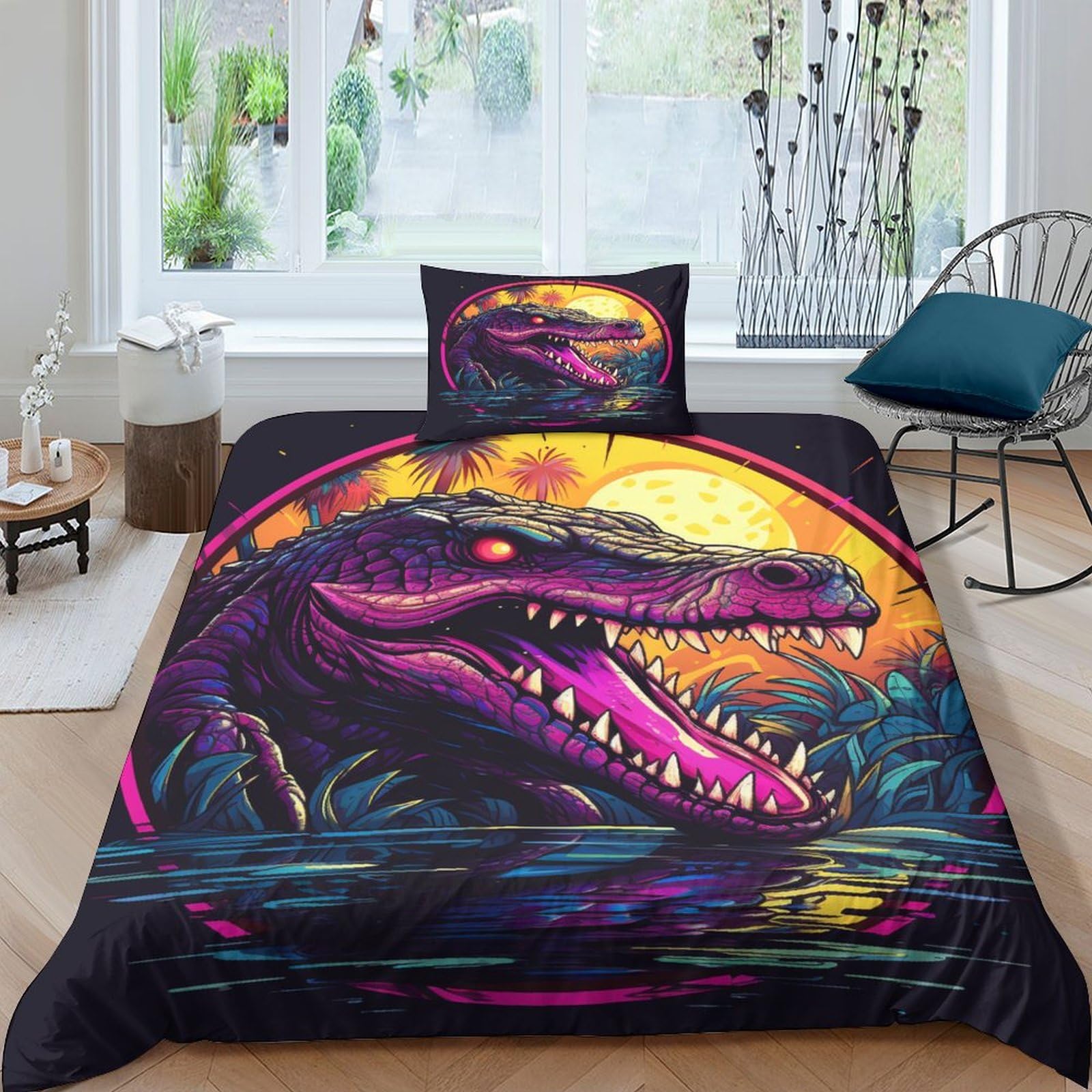Housse de couette crocodile 3D microfibre sans repassage parure lit single