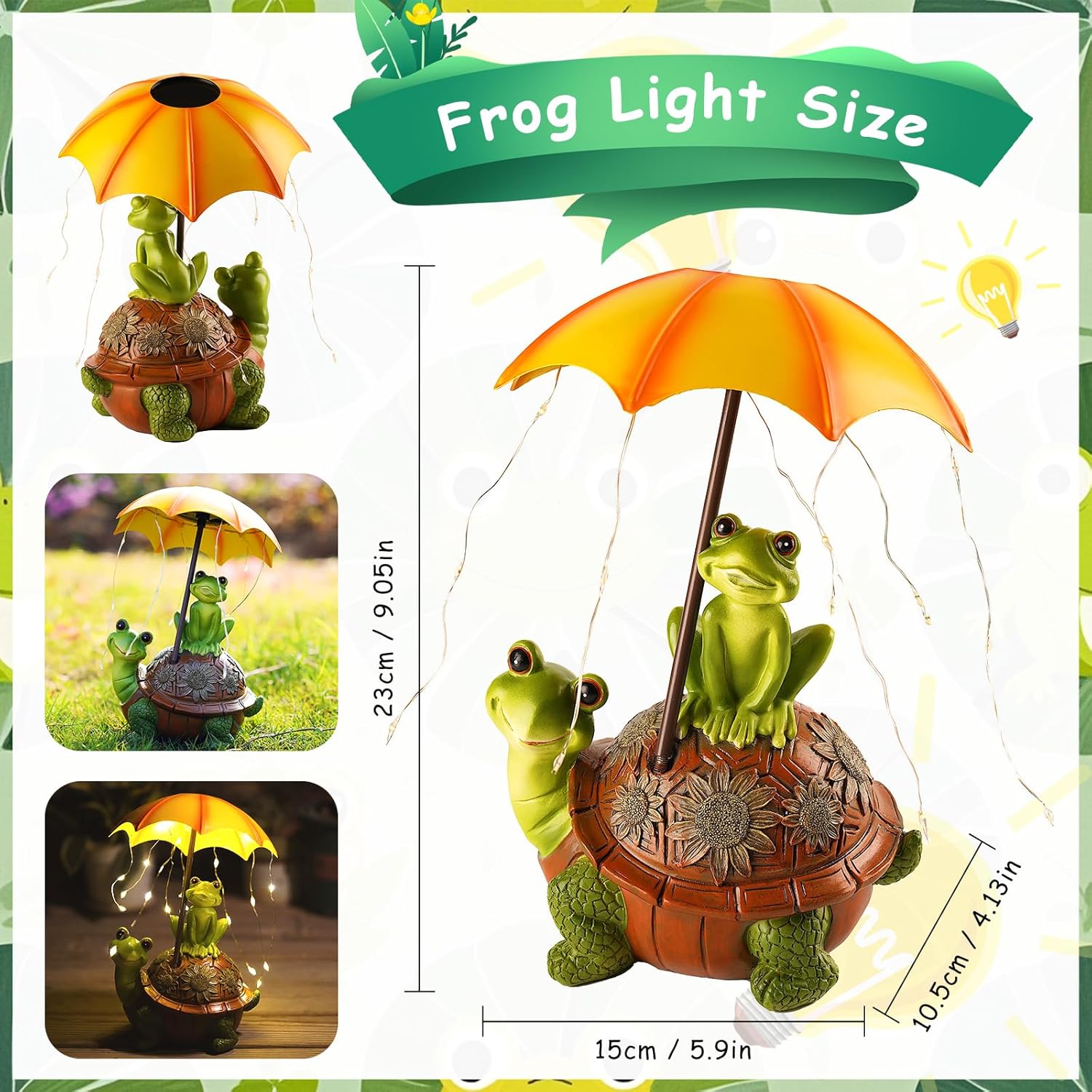 Solar Frog Garden Decor, Turtle Garden Statue Light Frogs Umbrella Solar-Powered Figurines 24 LED Lights for Garden, Patio, Lawn, Balcony, Outdoor Decoration - Image 5