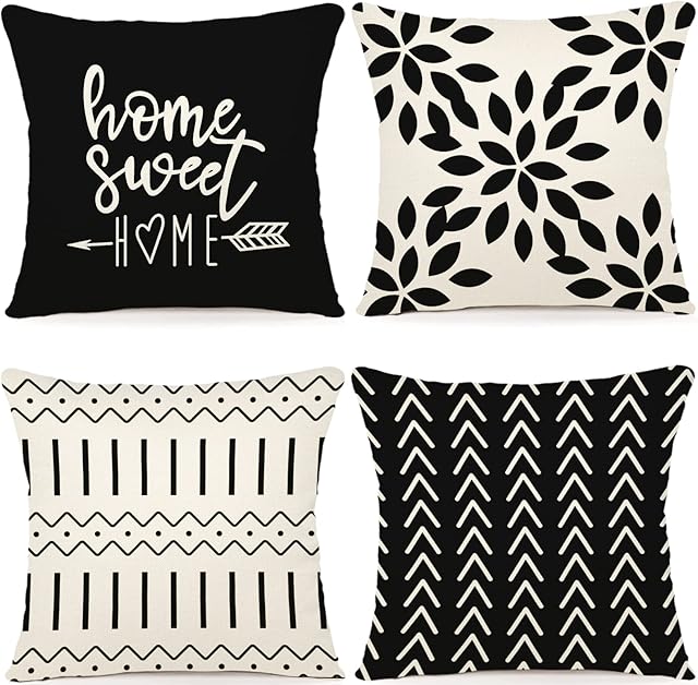 YCOLL Cushion Covers 50x50 Set of 4 Linen Pillow Covers Black Sofa Cover Modern Sofa Pillows Covers Decorative Outdoor for Sofa Garden Bed Couch Cushions 50cm x 50cm