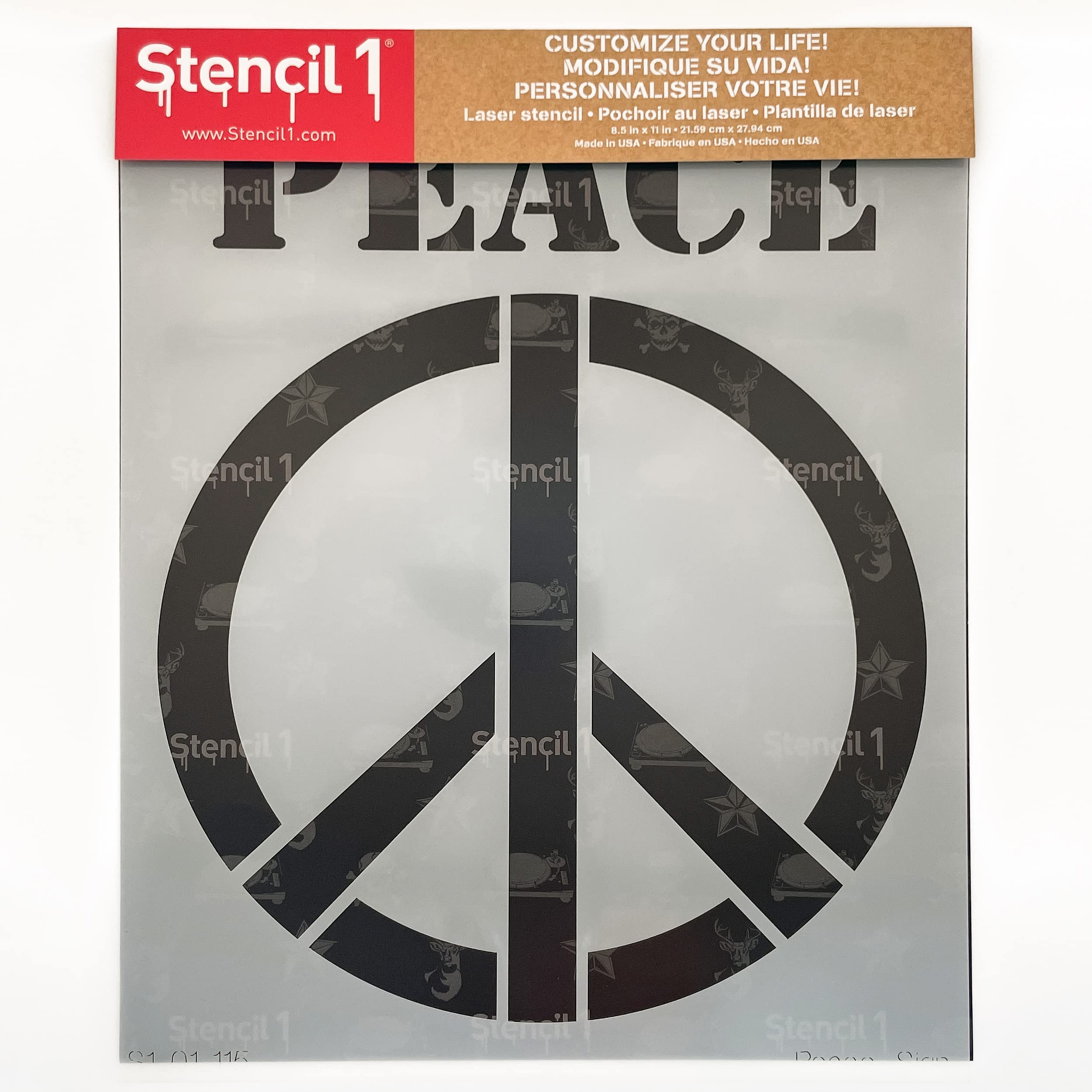 Stencil1 Pochoir motif signe de paix réutilisable de qualité durable pour la peinture – Créer des pochoirs, des loisirs créatifs et décoration – Décoration sur les murs, tissus et meubles – 21,6 x