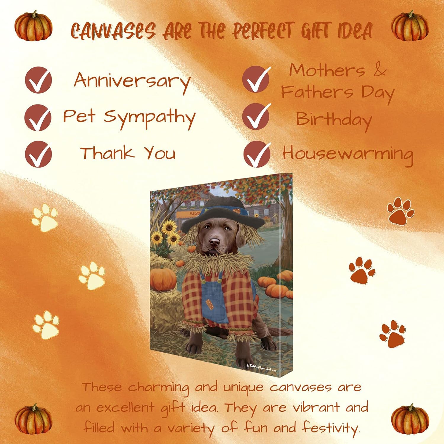 Doggie of the Day Fall Pumpkin Both with Chesapeake Bay Retriever Dogs Canvas Wall Art - Premium Quality Ready to Hang Room Decor - Flat Rolled 8" x 10"