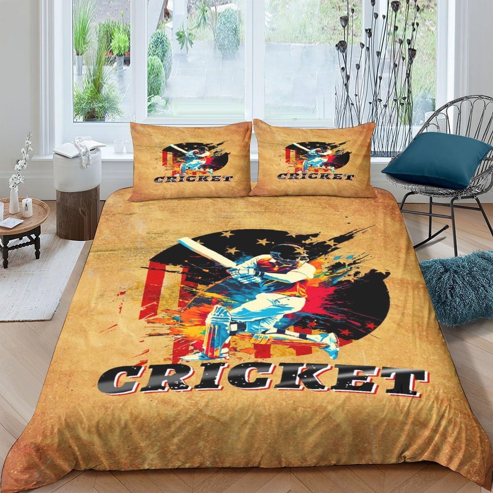 Ctjqhvkz Style-7 3D Printed Cricket Sport Fitted Sheet Microfiber Soft Bedding Set Retro Bat Ball Mattress Cover For Bedroom Decor Single（135X200cm）