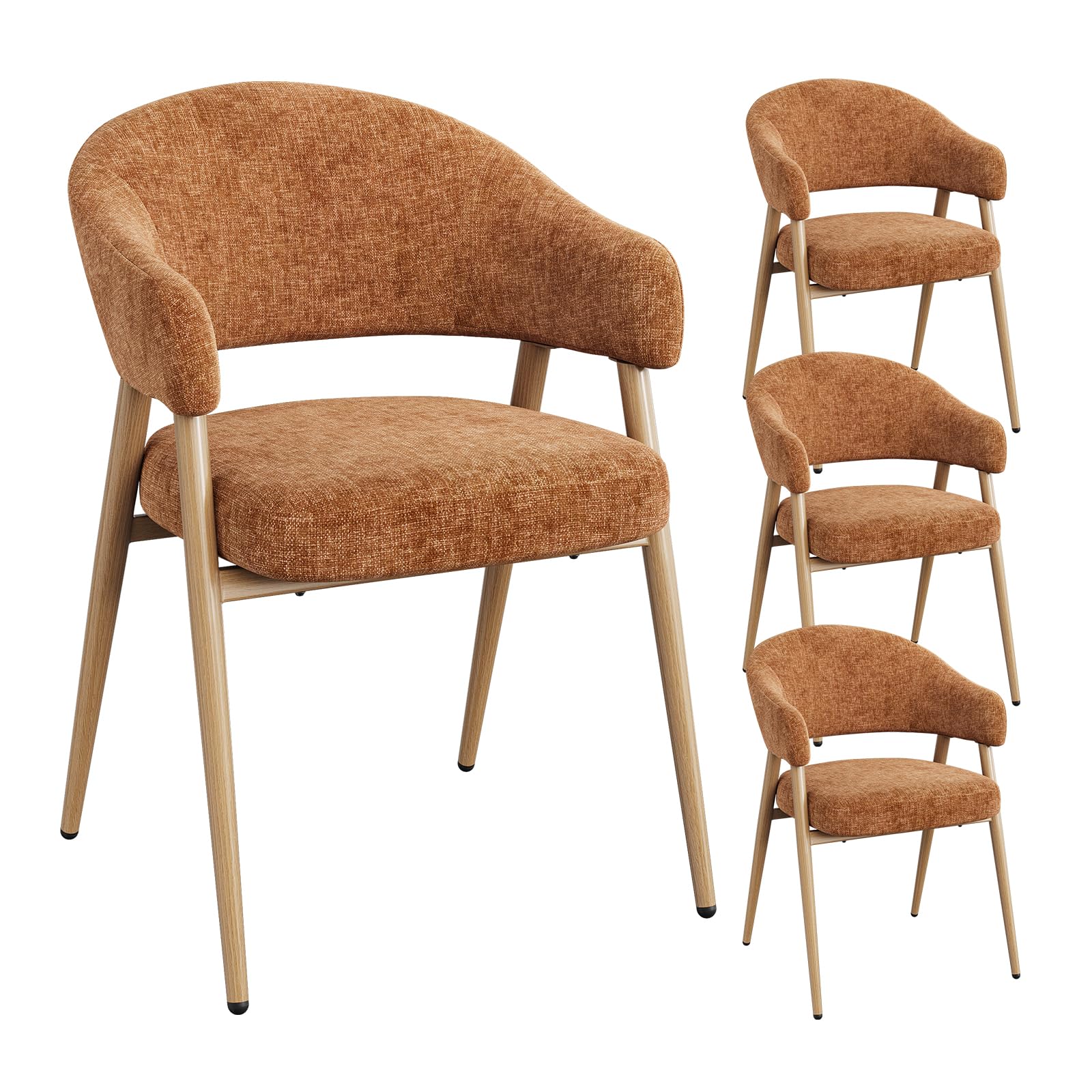 WOLTU Set di 4 Sedie Cucina, Sedie Ergonomiche con Braccioli, Marrone | Schienale Traforato, Gambe in Metallo Effetto Legno, per Sala da Pranzo, Soggiorno, Camera da Letto