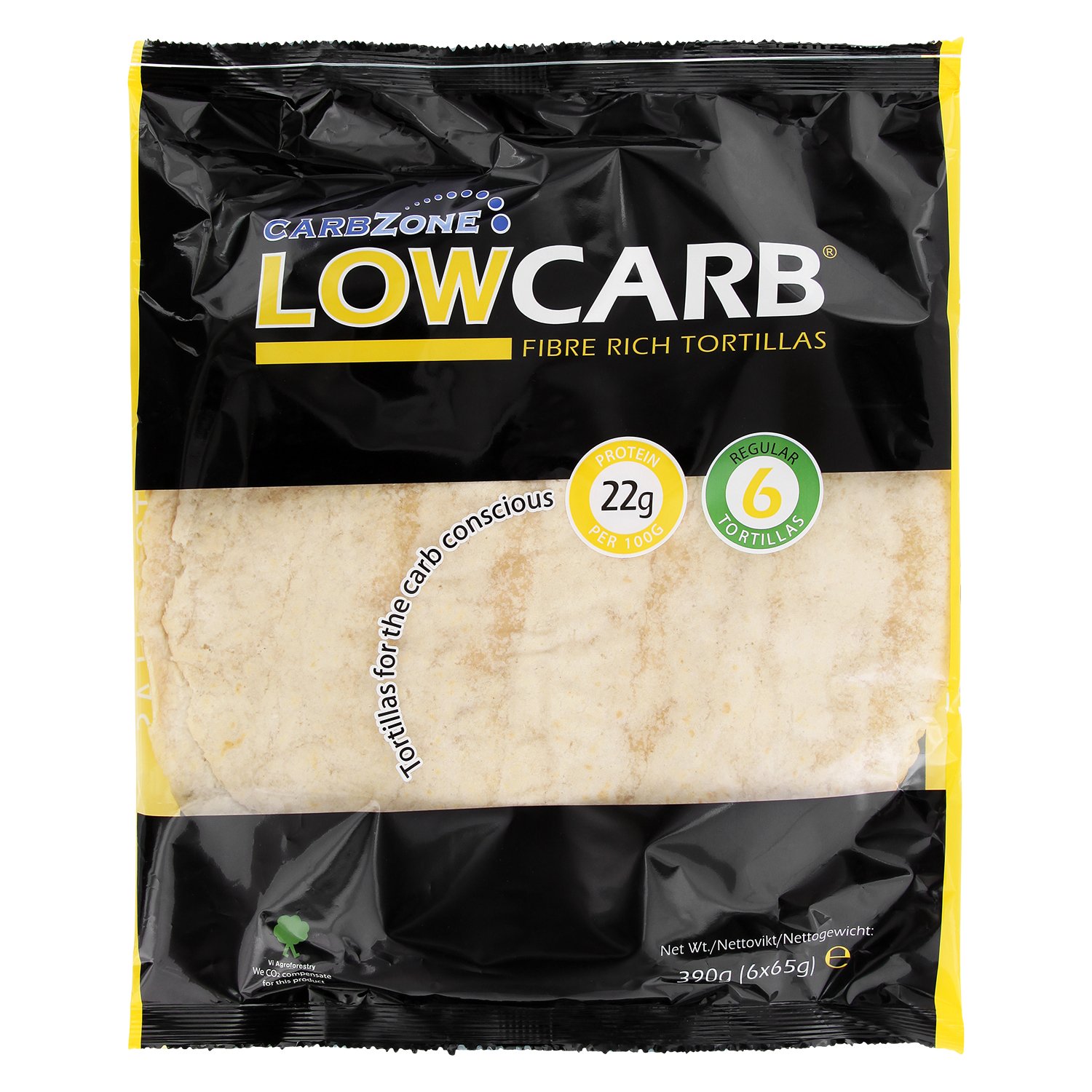 Carbzone Low Carb Ballaststoffreiche Tortilla, Veganerfreundlich, Ohne Zuckerzusatz, Vollkornweizen, Proteinreich, 6 Tortillas, 390 Gramm (Pack of 5)