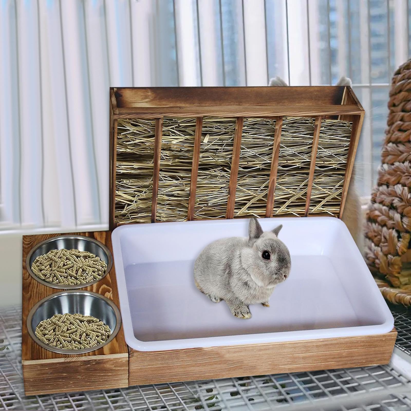 Futter Und Streuspender Aus Holz für Kaninchen, Käfigzubehör, Futterspender für Hamster, Zubehör für Kleintiere