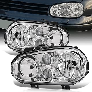 AJP Distributors Chrome Housing Clear Reflector Signal Headlights Driving Bumper Head Lights Lamps Assembly Pair Compatible/Replacement For Golf GTI Cabrio MK4 1999 2000 2001 2002 2003 2004 2005 2006