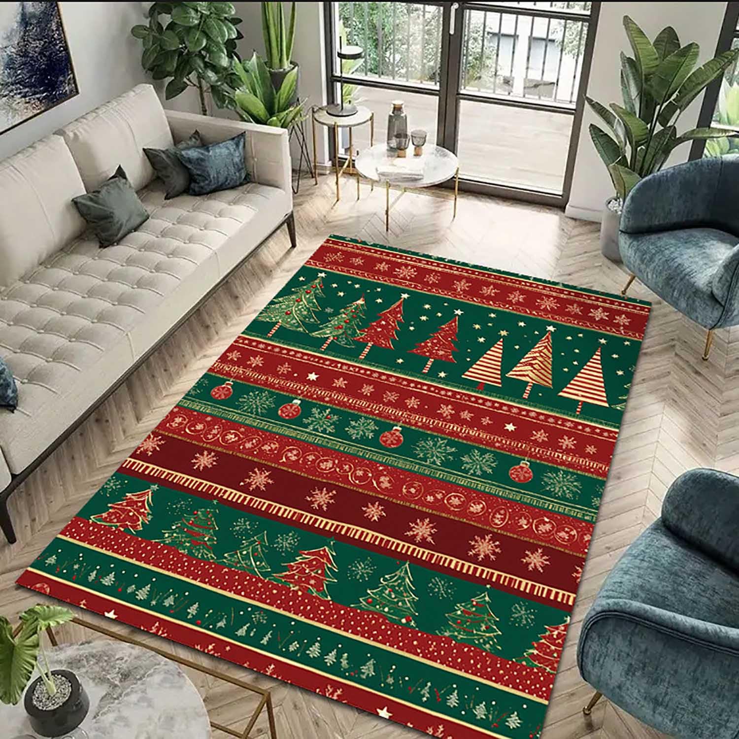 Alfombra 160x230 con Patrón Navideño,Alfombra Salón de Navidad,Alfombra Cocina Lavable de Navidad,Alfombra Comedor de Decoración Antideslizante,Alfombra Navideña 3D para el Hogar,E,80x120cm