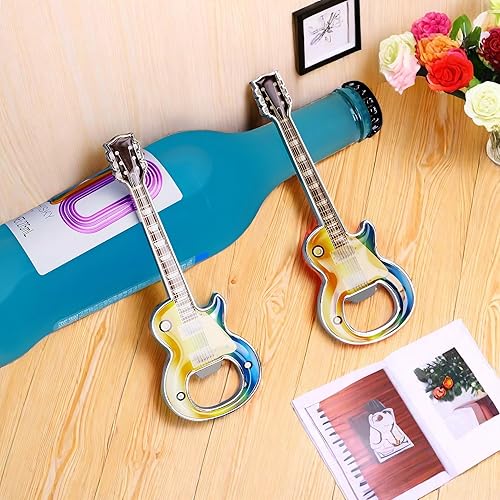 Miniatura 6 de LanHong Abrebotellas de cerveza, 2 piezas, abridor de botellas en forma de guitarra, regalo de guitarra, accesorios de cocina para bebedores,