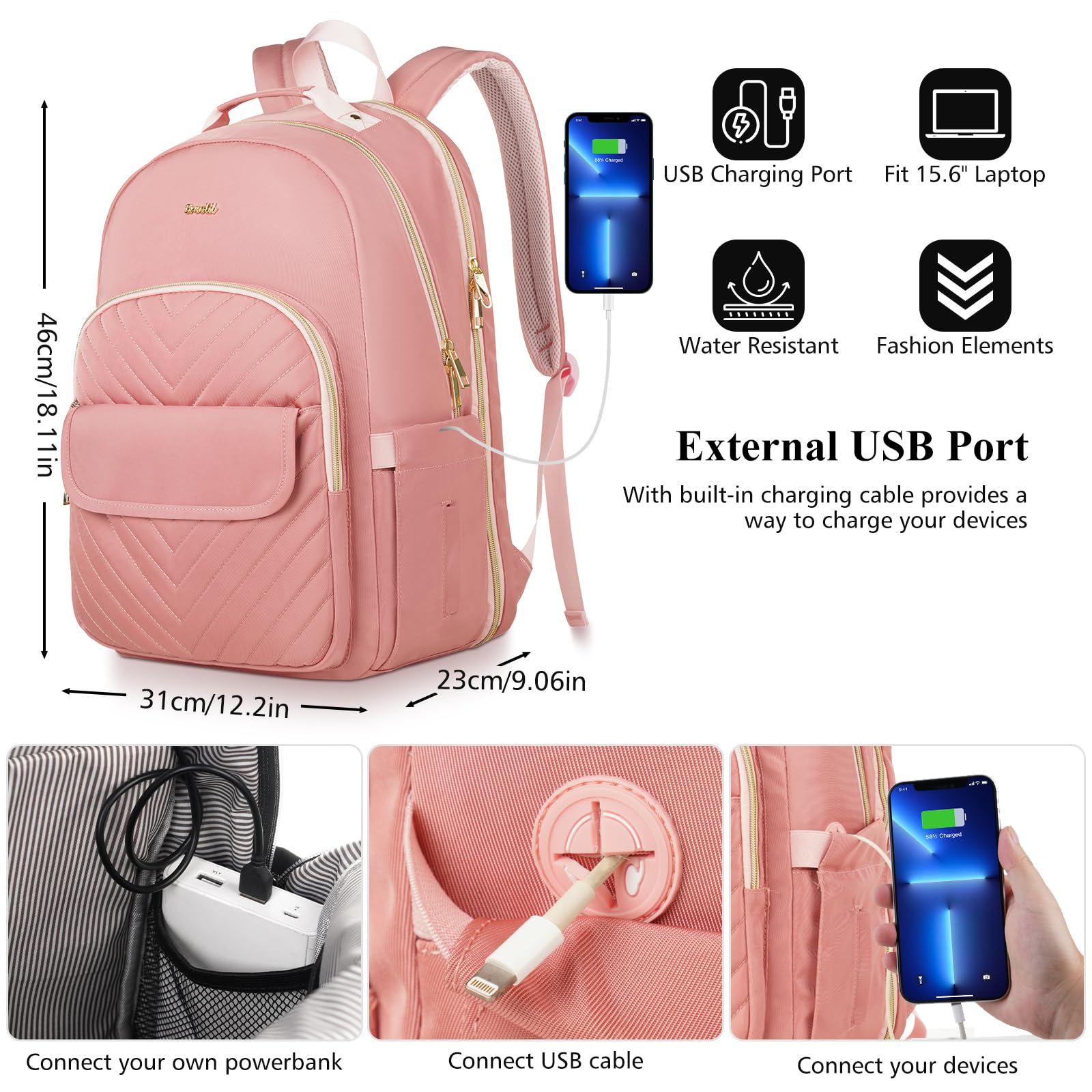 Zaini per computer portatili da 15,6 pollici, zaino per scuola universitaria, zaino da donna, per lavoro, viaggi, Mochila para Mujer Niña Estudiante Adolescente