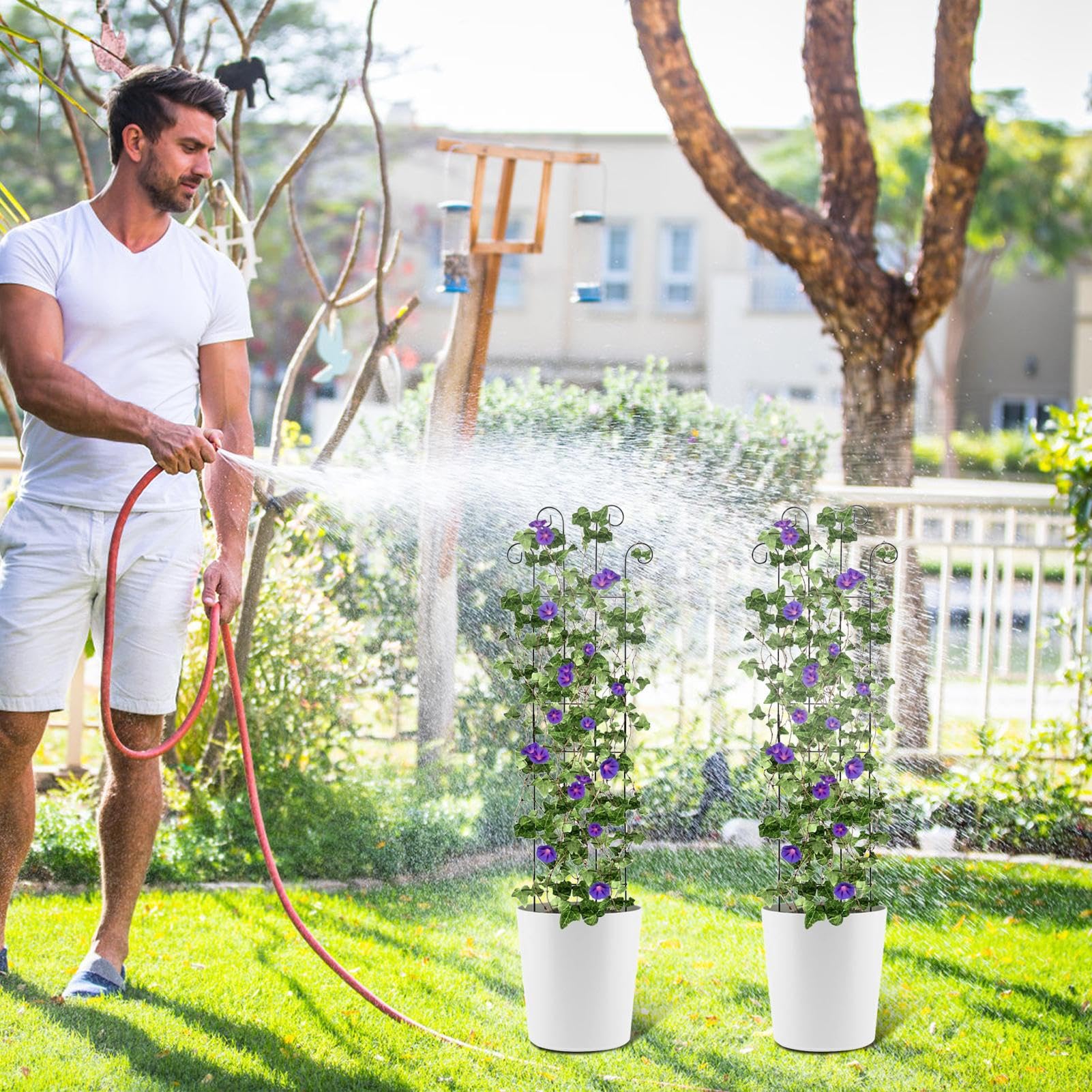 Treillis De Jardin pour Grimpantes 81 Cm 4 Pièces en Métal Extensible