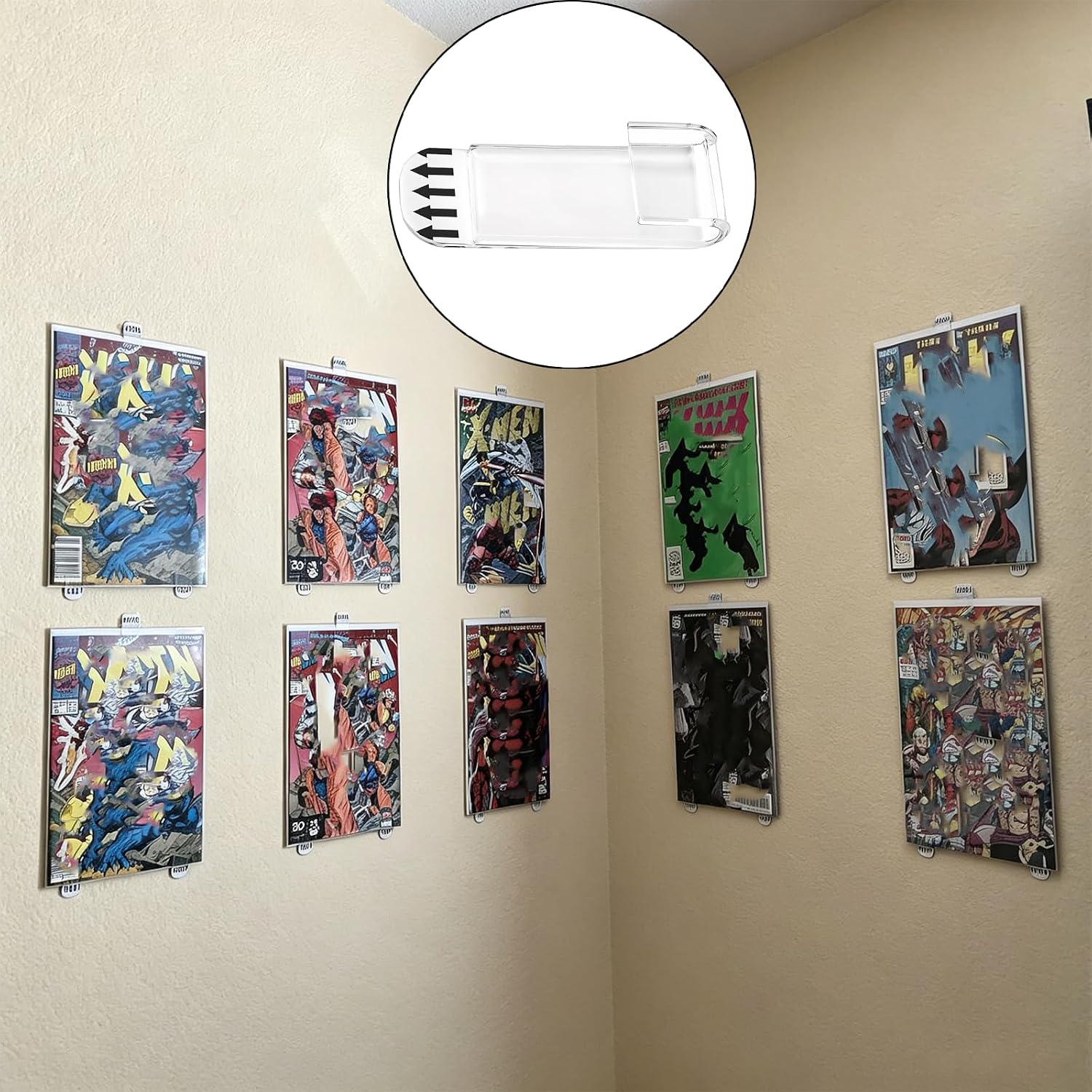 24 Pack Self Adhesive Acrylic Comic Book Display Shelves, Invisible Floating Wall Mount Holders for Comic Books, Vinyl Records, Trading Cards