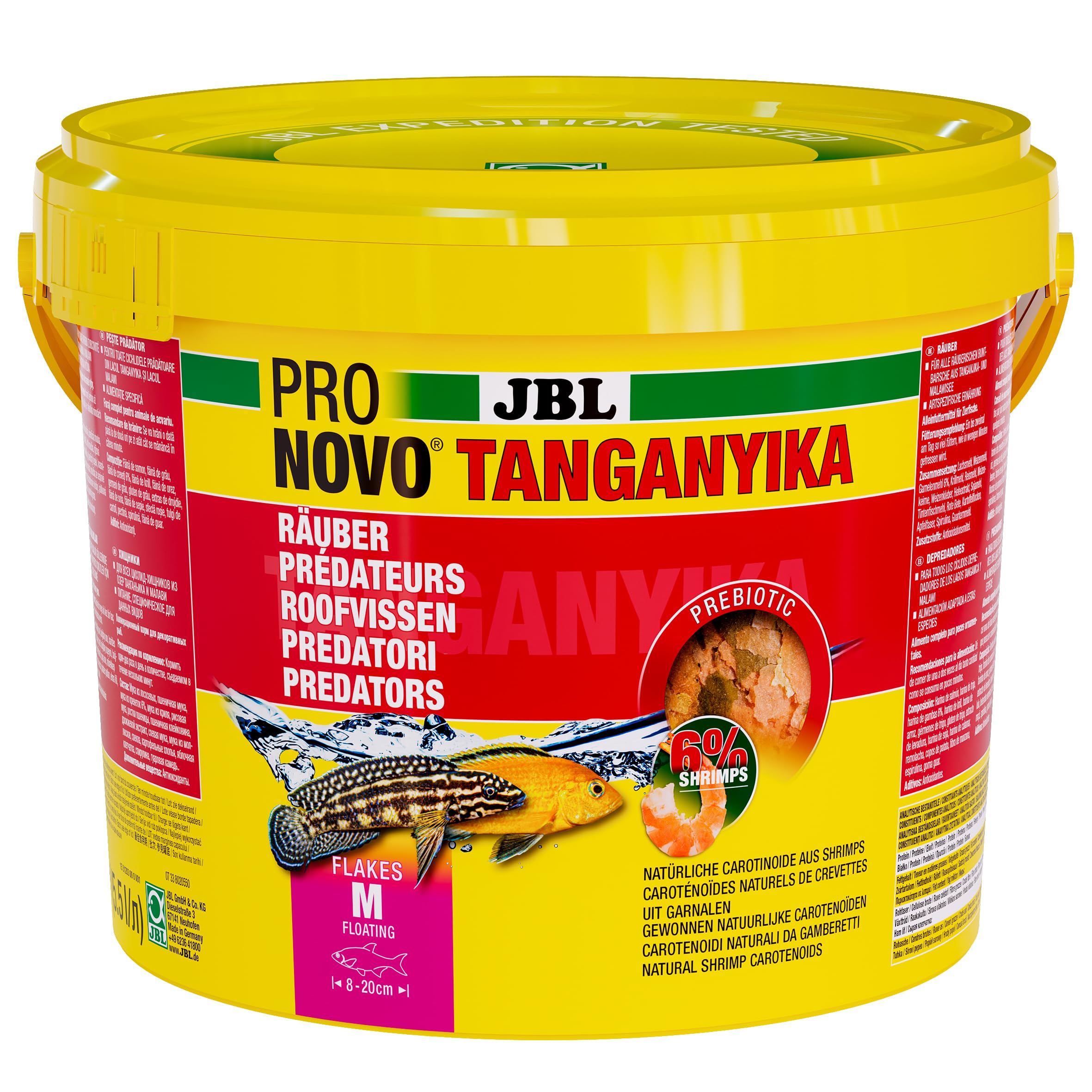 JBL PRONOVO TANGANYIKA Flakes, alimento Principal para Todos los cíclidos de 8-20 cm, Copos de Comida para Peces, Talla M, 5500 ml