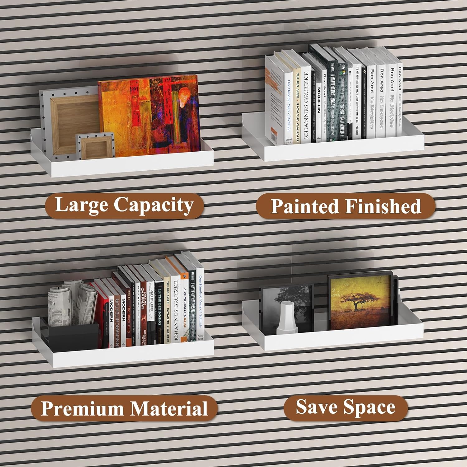 4 Pcs 16X8 Inch Slatwall Shelves, Heavy Duty Slatwall Baskets, Metal Slat Wall Shelves Accessories, Metal Retail Display for Storage and Organization, White