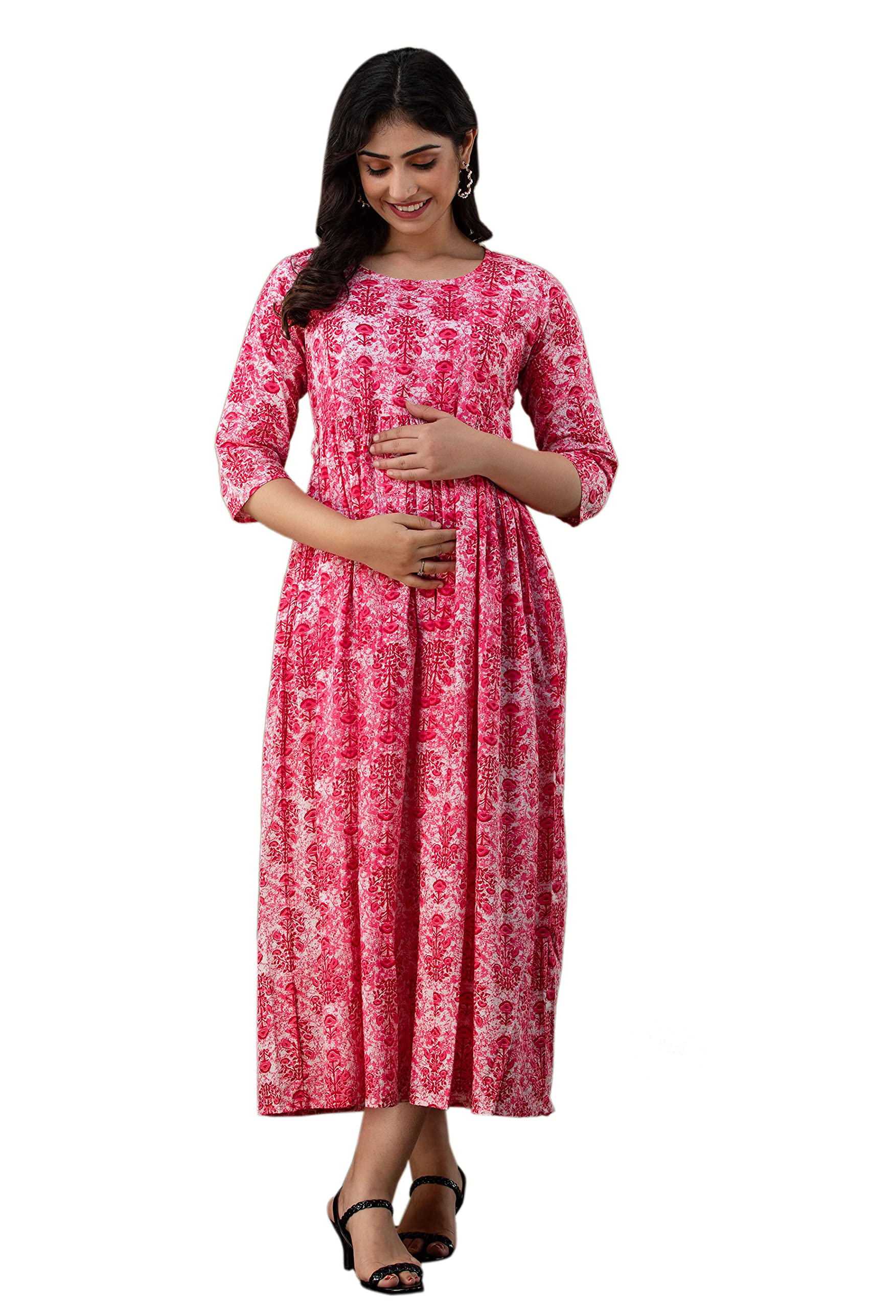 GenericWomen's Cotton Floral Maxi Maternity/Feeding Nighty