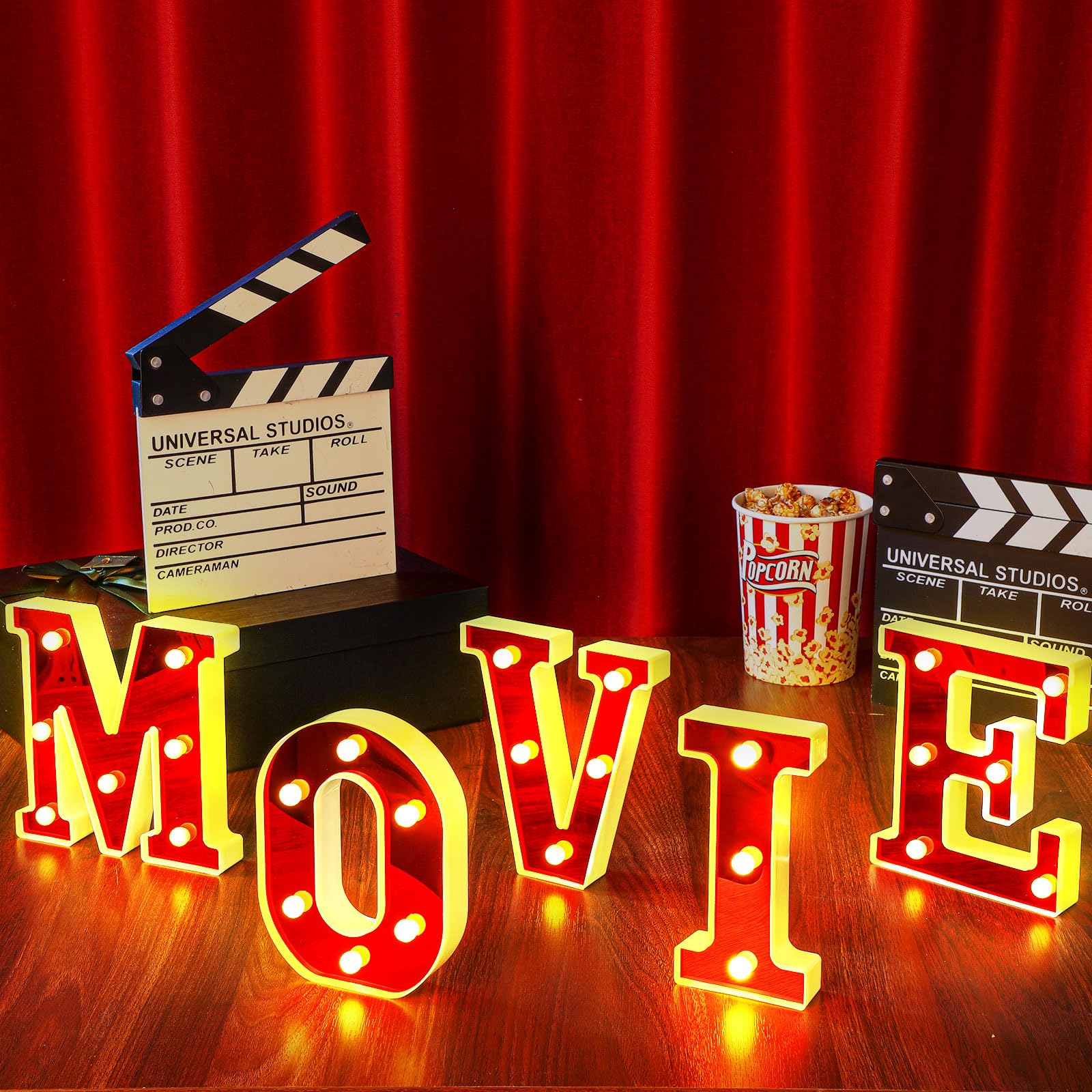Aurelema Movie Light up Letters Sign Party Decorations Battery Powered Marquee Lighted Sign Alphabet LED Letter Lights for Night Party Tabletop Decor Supplies