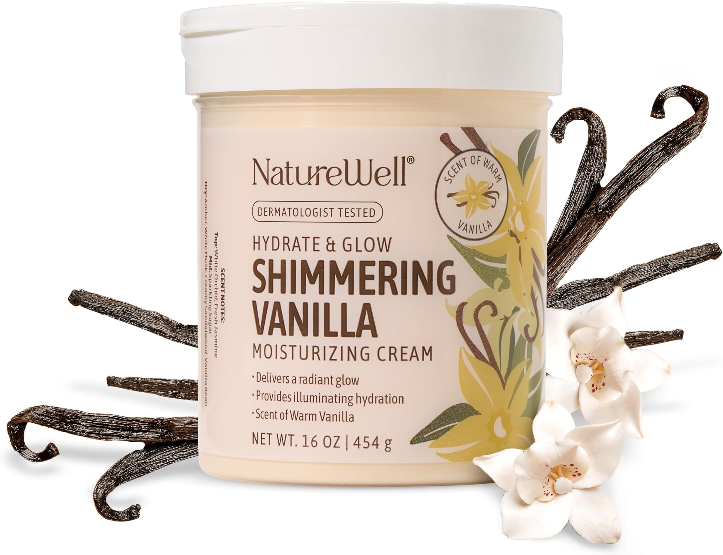 NATURE WELL Shimmering Vanilla Hydrate & Glow Moisturizing Cream For Face & Body, Intensely Nourishing & Softening, Delivers A Sparkling Radiance & Illuminating Hydration, Warm Vanilla Scent, 16 Oz