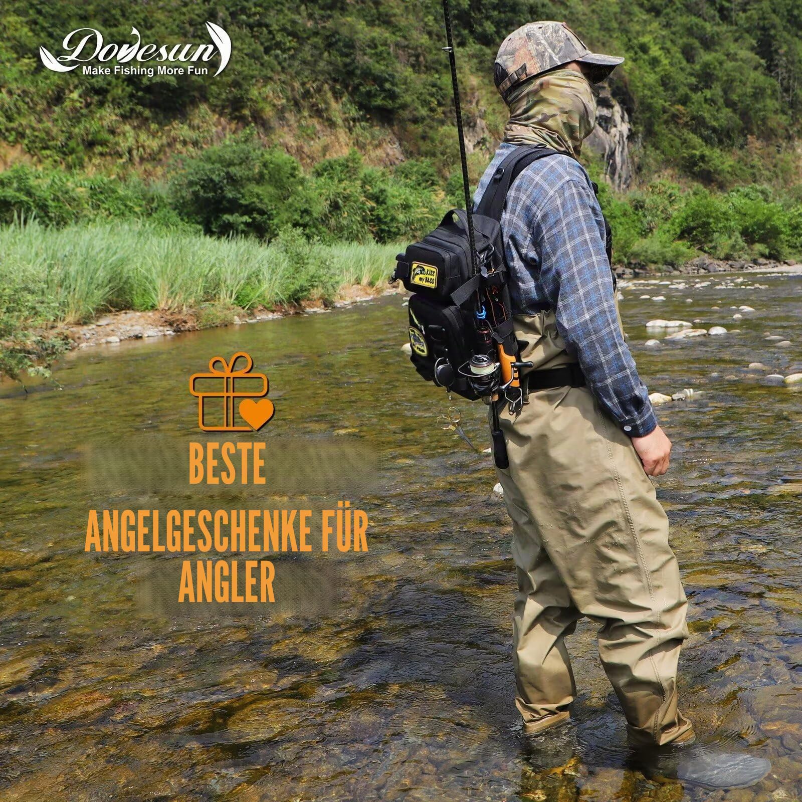 Dovesun Angelrucksack mit 3600 Tackle-Angelbox 1stk, DIY-Logos Angeltasche Angelrucksack zum Organisieren Aufbewahren von Angelzubehör Angeltasche Angeln Wandern Jagd
