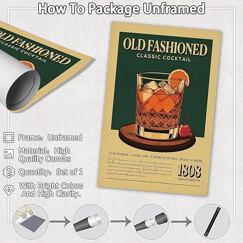 Miniatura 2 de Póster de cóctel vintage a la antigua, arte de pared, lienzo retro, impresiones en lienzo para el hogar, dormitorio, apartamento, hotel, sala de