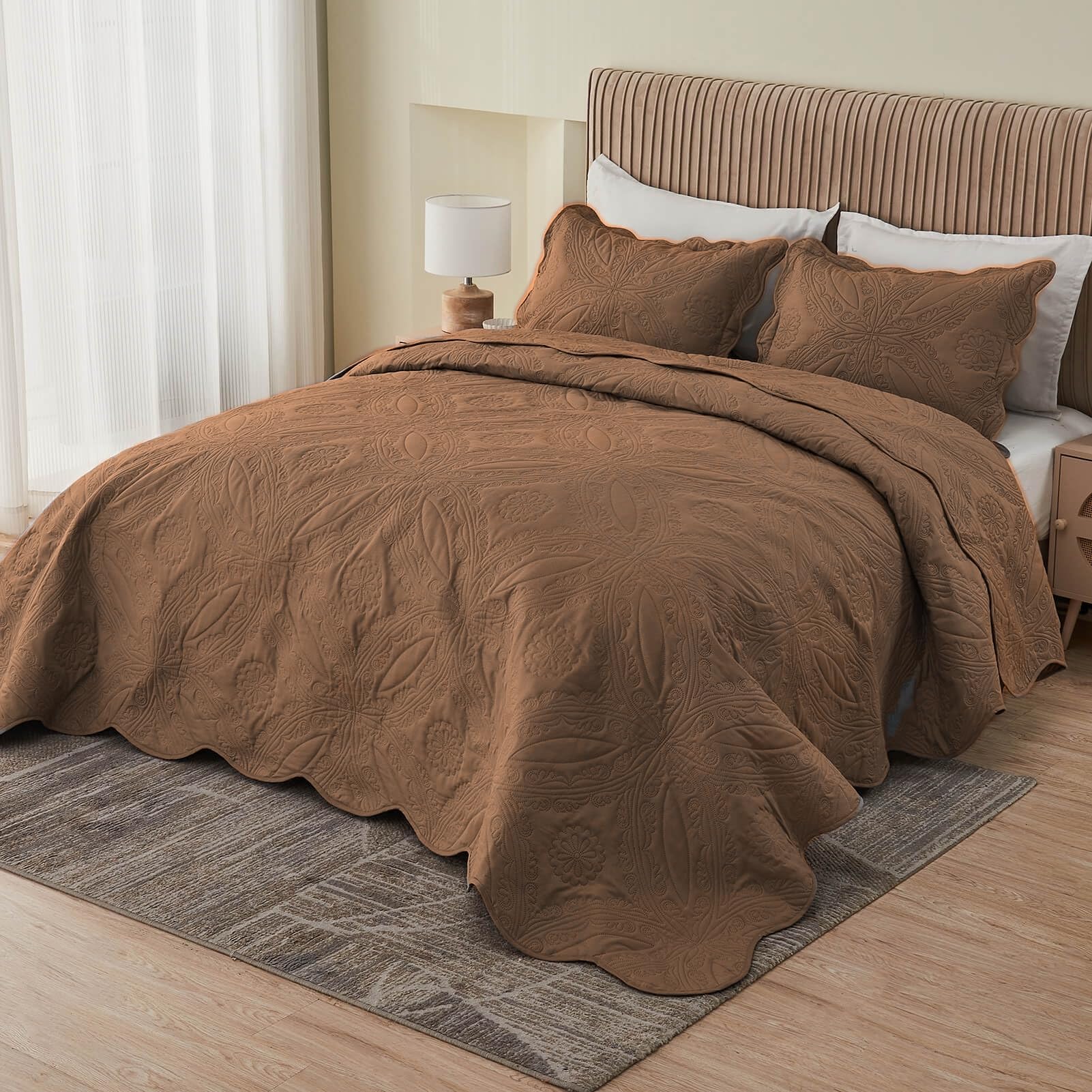 Kingnex Oversized King Bedspreads 128x120 Ultrasonic Quilted Coffee