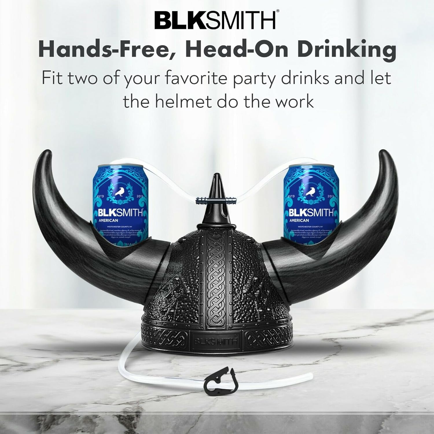 BLKSMITH Drinking Helmet, Viking Drinking Hat with Straws Holds 2 Cans, Adjustable to Fit 16-24" Head, Cool Gifts for Dad