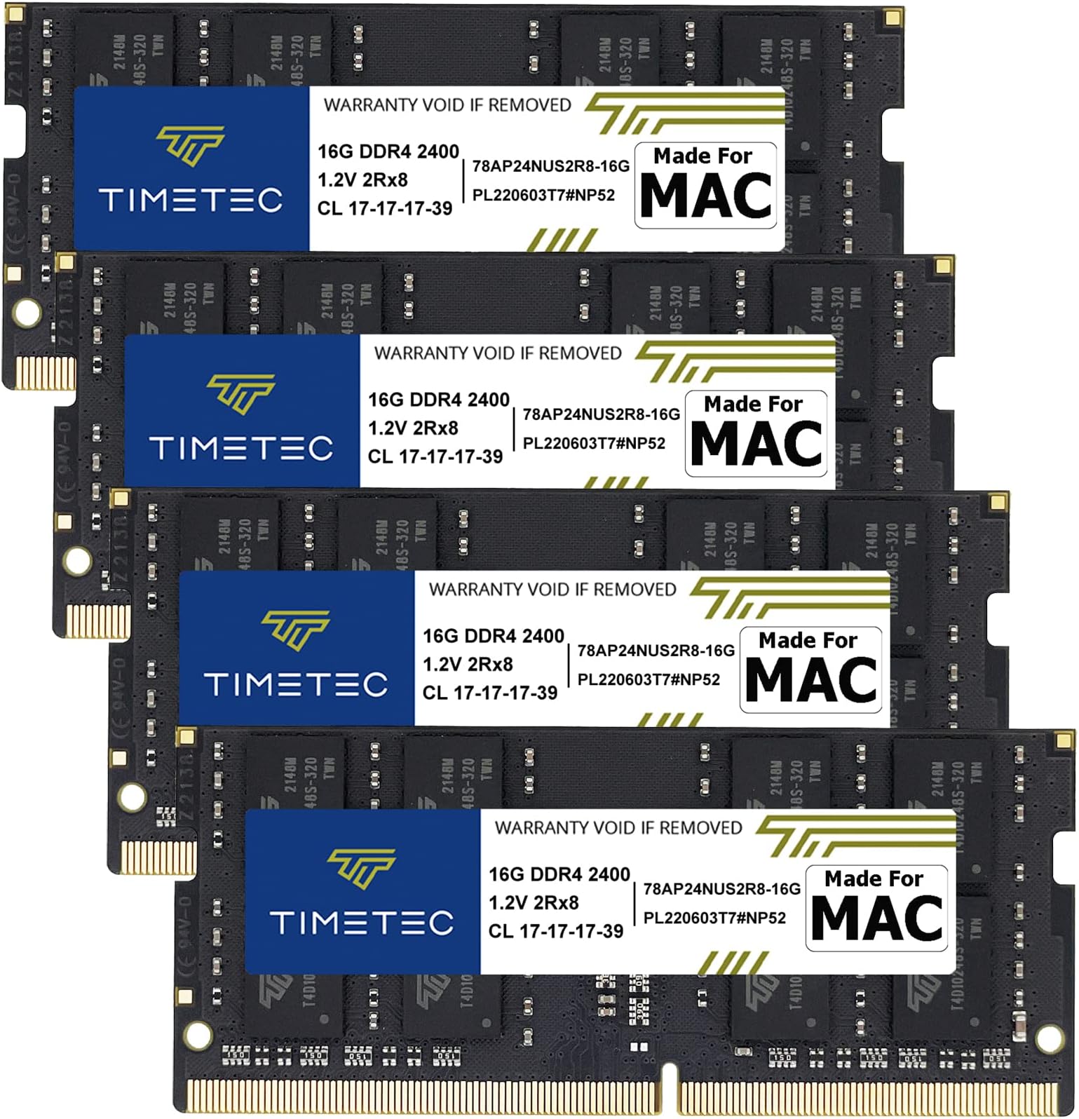 Timetec 64GB KIT (4x16GB) Compatible for Apple 2017 iMac (27-inch w/Retina 5K Display) DDR4 2400MHz PC4-19200 1Rx8 CL17 1.2V Non-ECC Non-Parity Unbuffered SODIMM Memory MAC RAM Upgrade for iMac 18,3