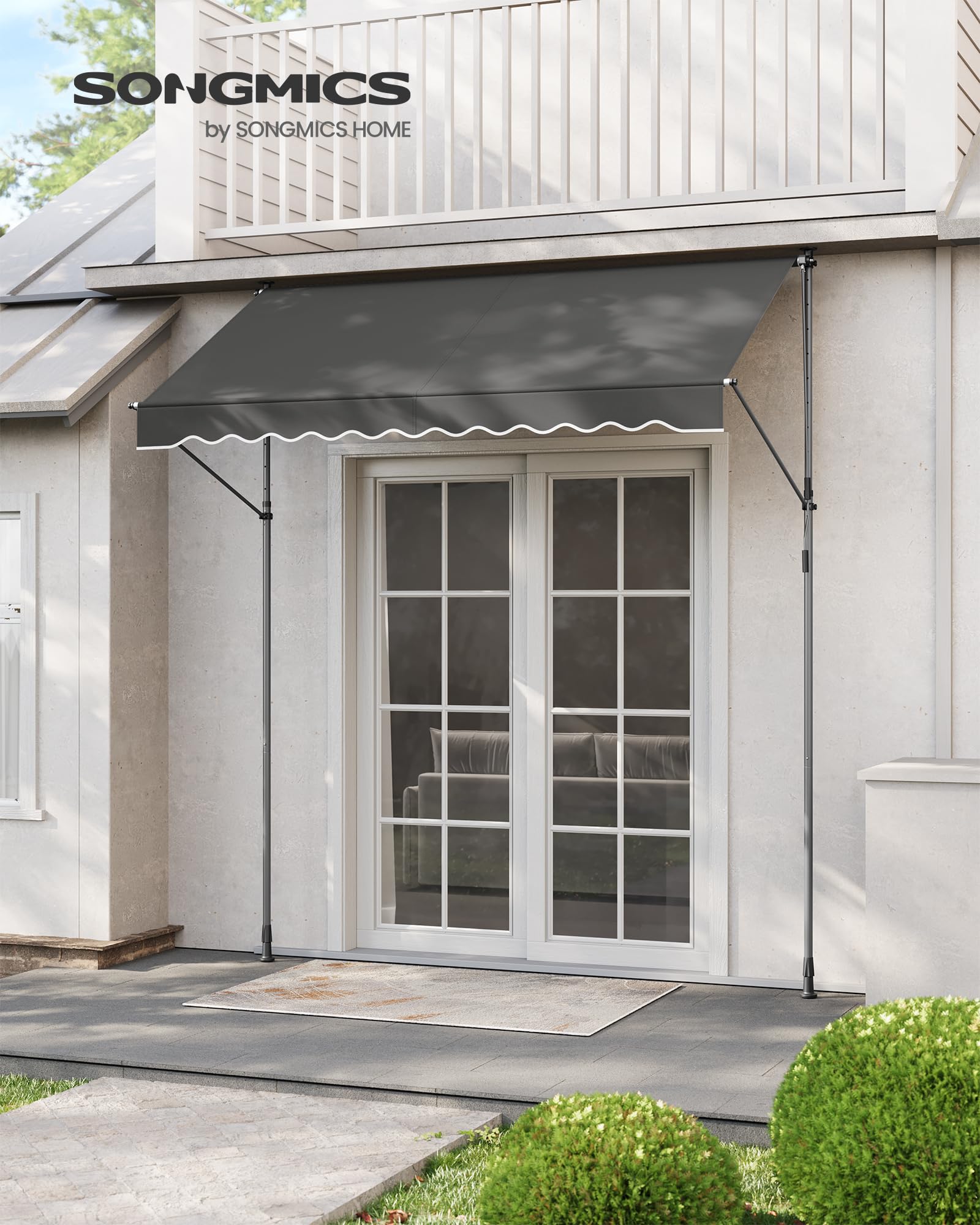 SONGMICS Toldo Manual, Toldo Retráctil para Balcón, Regulable en Altura con Manivela para Balcón, Jardín, Patio, 250 x 120 cm, Gris Antracita GSA252G02