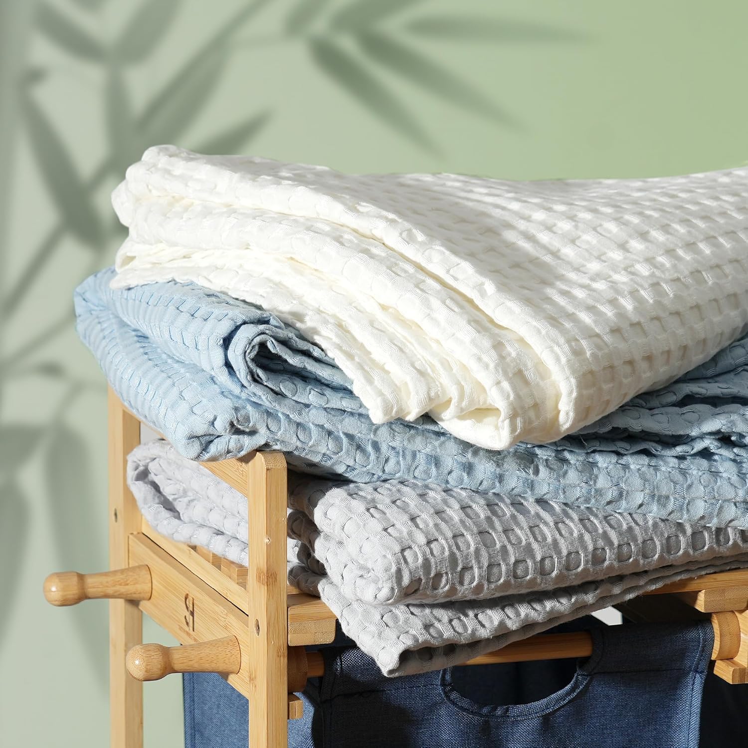 Aganear Waffle Blanket - Lightweight Breathable Summer Blanket of 50% Cotton and 50% Rayon Derived from Bamboo for Hot Sleepers Luxury Throws for Bed, Couch and Sofa,Grey,90x90 Inches - Image 3