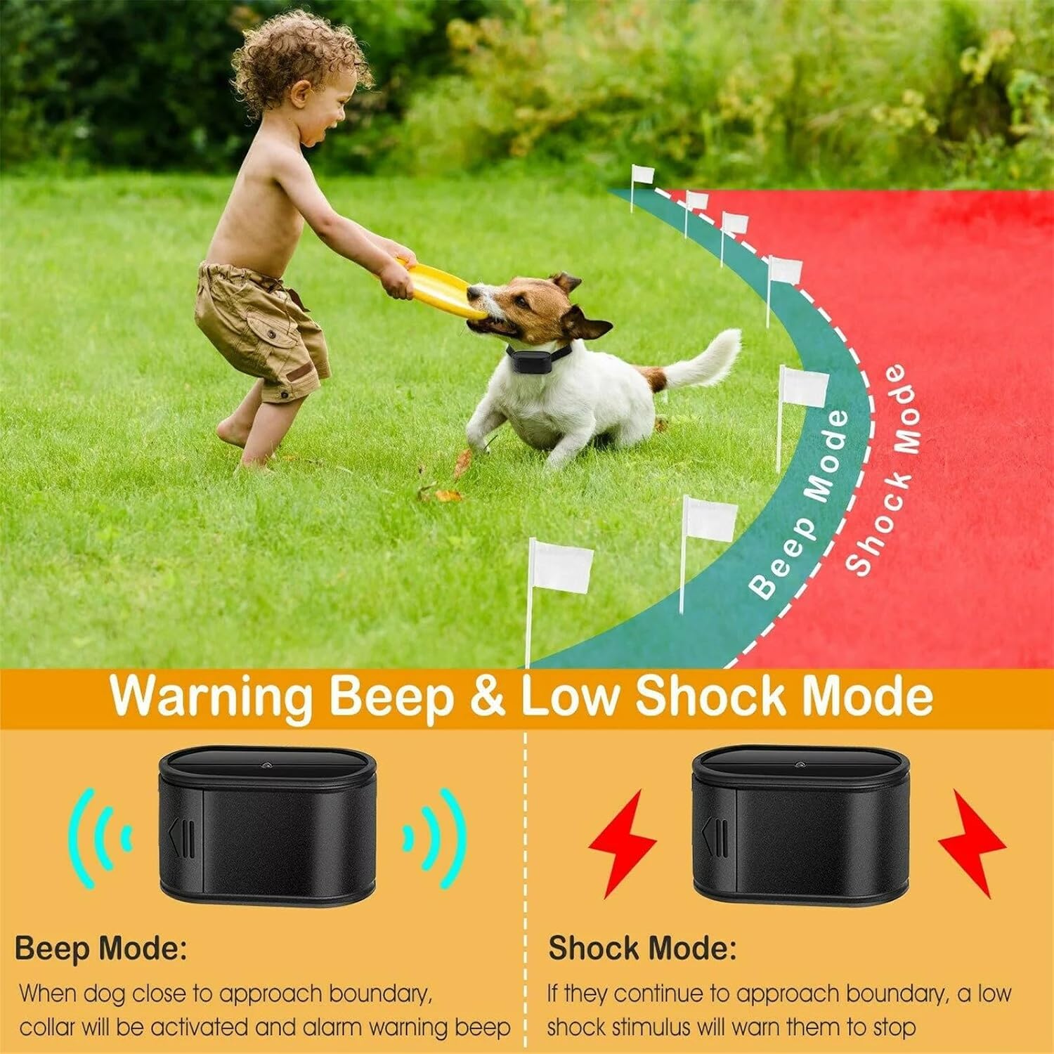 Electric Wireless Dog Fence, Pet Boundary Containment System, w/ 984 Feet Underground Boundary Wire and 1 Waterproof Training Collar, Shock/Tone Correction, Safe Effective, for 1 2 3 Dogs,for