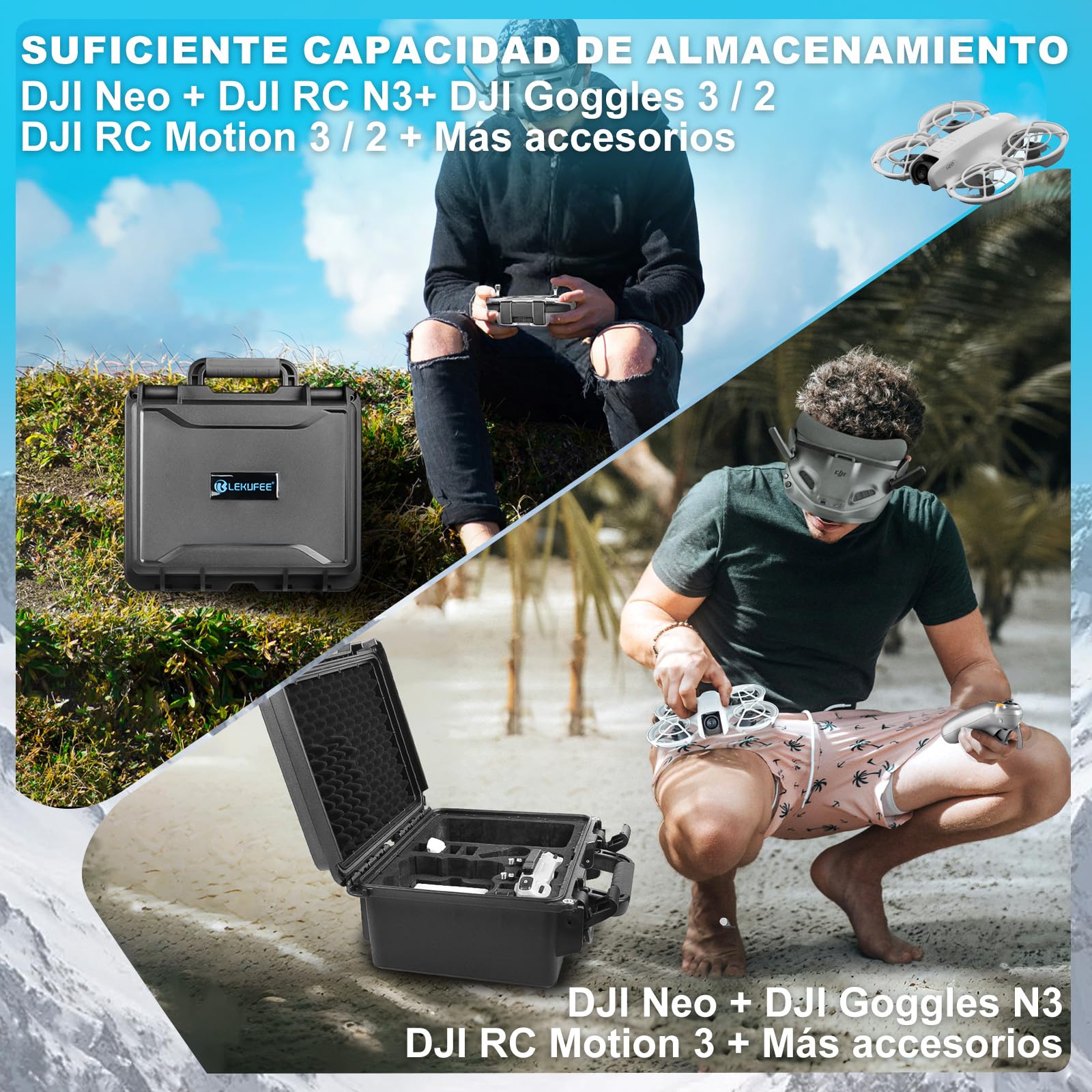 LEKUFEE Maletín Rígido Impermeable para dji Pack Neo 1 Motion Vuela Más,dji Goggles N3/3/2/Goggles Integra,RC N3/N2/2, RC Motion 3/2 y Accesorios (Solo Estuche)