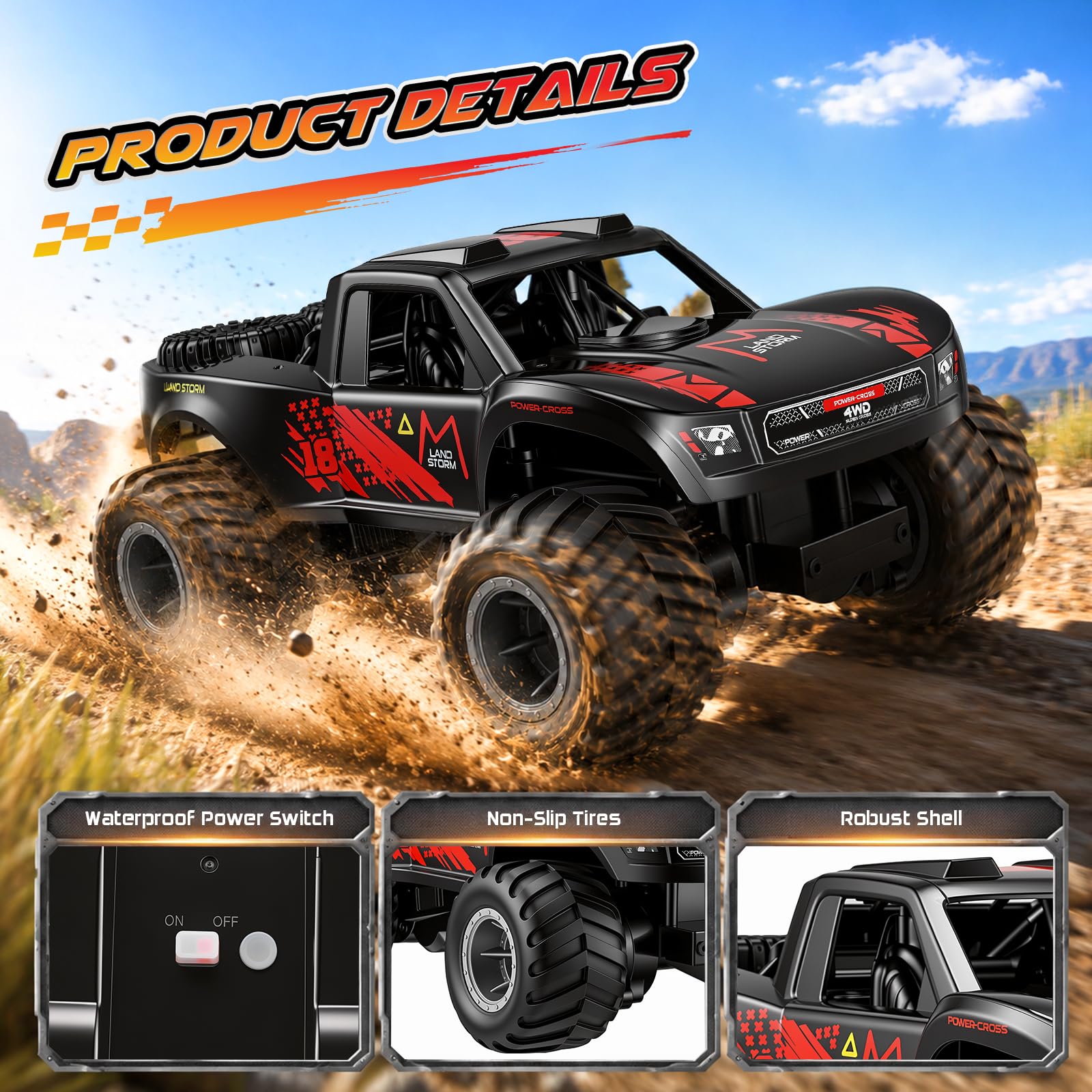 Macchina Telecomandata 1:16-2,4 GHz Auto RC Fuoristrada Anfibio