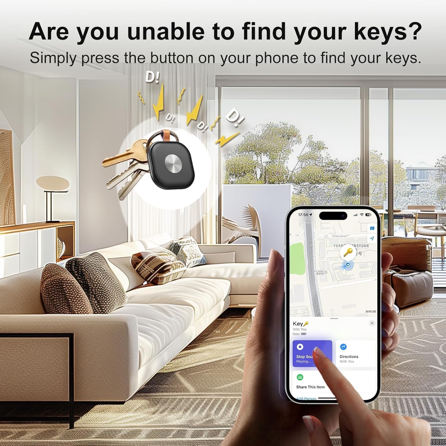 Key Finder,Bluetooth Loss Prevention Device,Compatible with Apple Find My(iOS only) for Car Key,Wallet,Luggage Locator(1 Pack White)