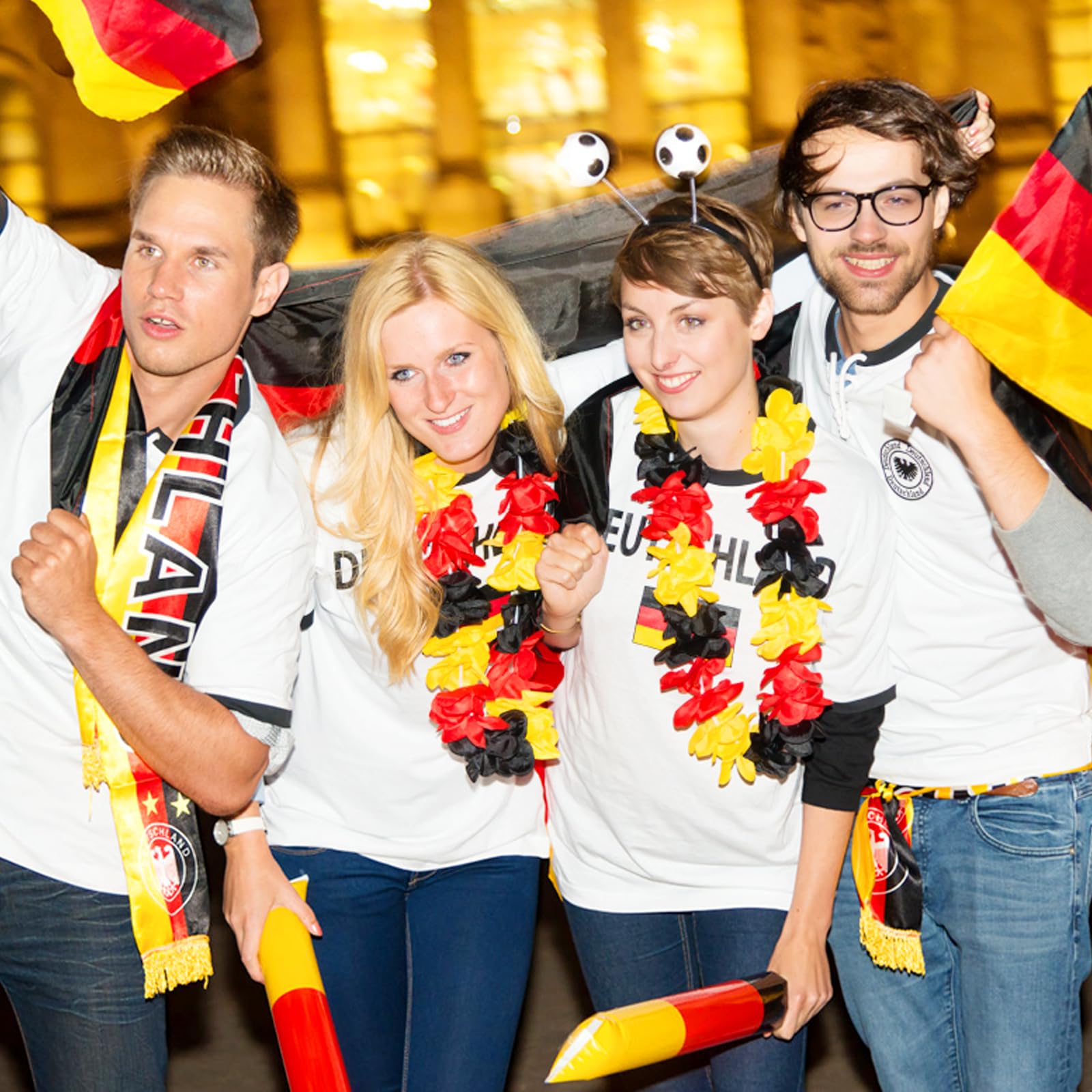 Lot De 6 Chaînes Hawaïennes Allemagne – Noir/Rouge/Jaune – Décoration Fête De Foot & Fête Nationale