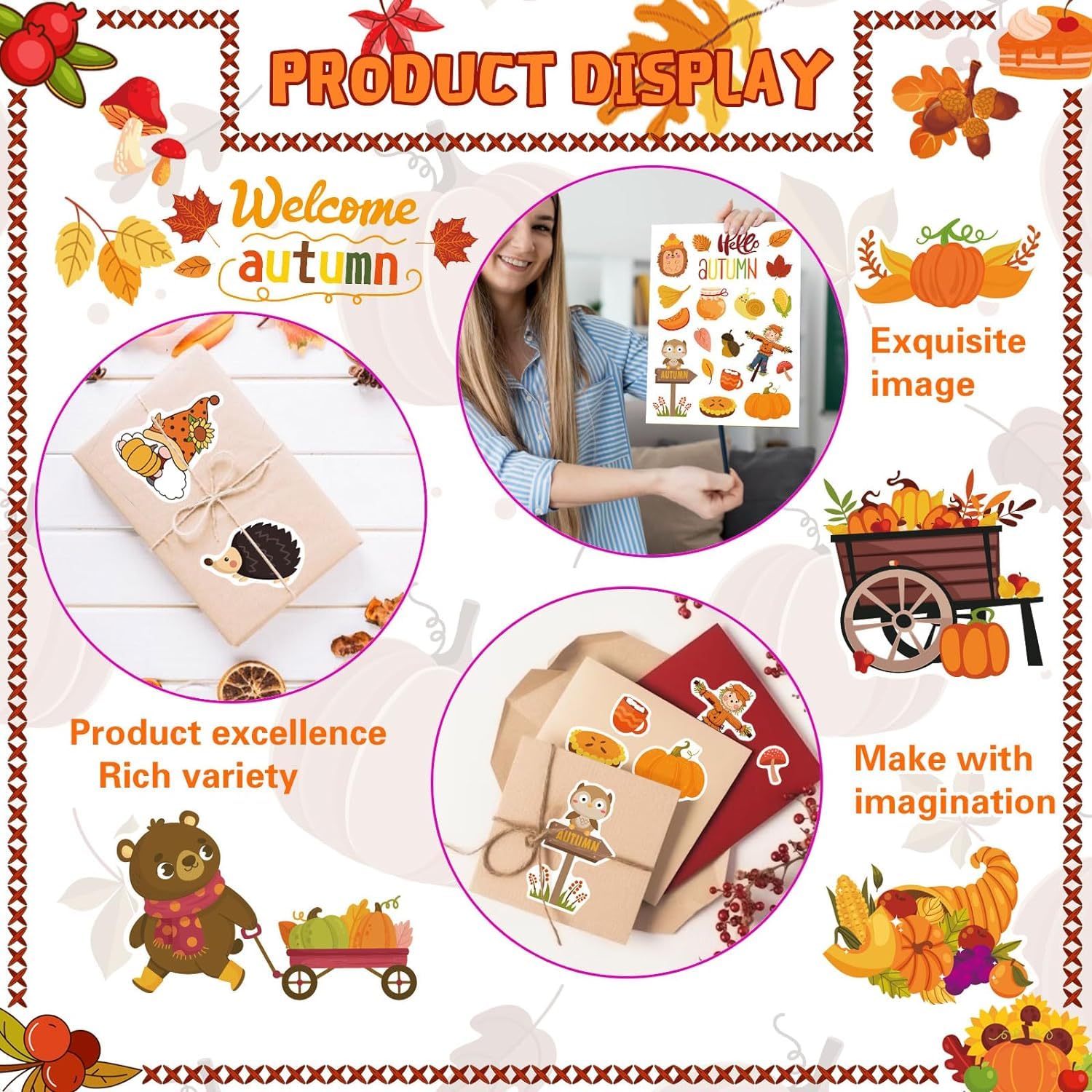 Autocollants Fenêtre Automne HYran - 9 Motifs Citrouille, Feuilles - Décoration Thanksgiving Sans Colle - PVC Réutilisable