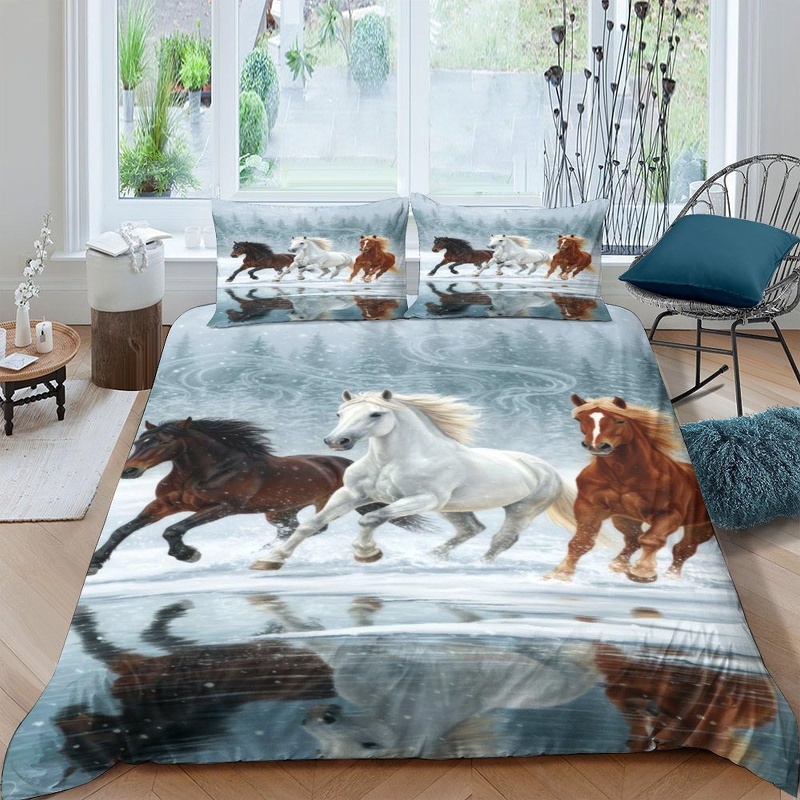 Ctjqhvkz Style-10 3D Printed Running Horses Fitted Sheet Microfiber Soft Brown White Horse Bed Cover For Bedroom Dorm Mattress Protection Decor Single（135X200cm）